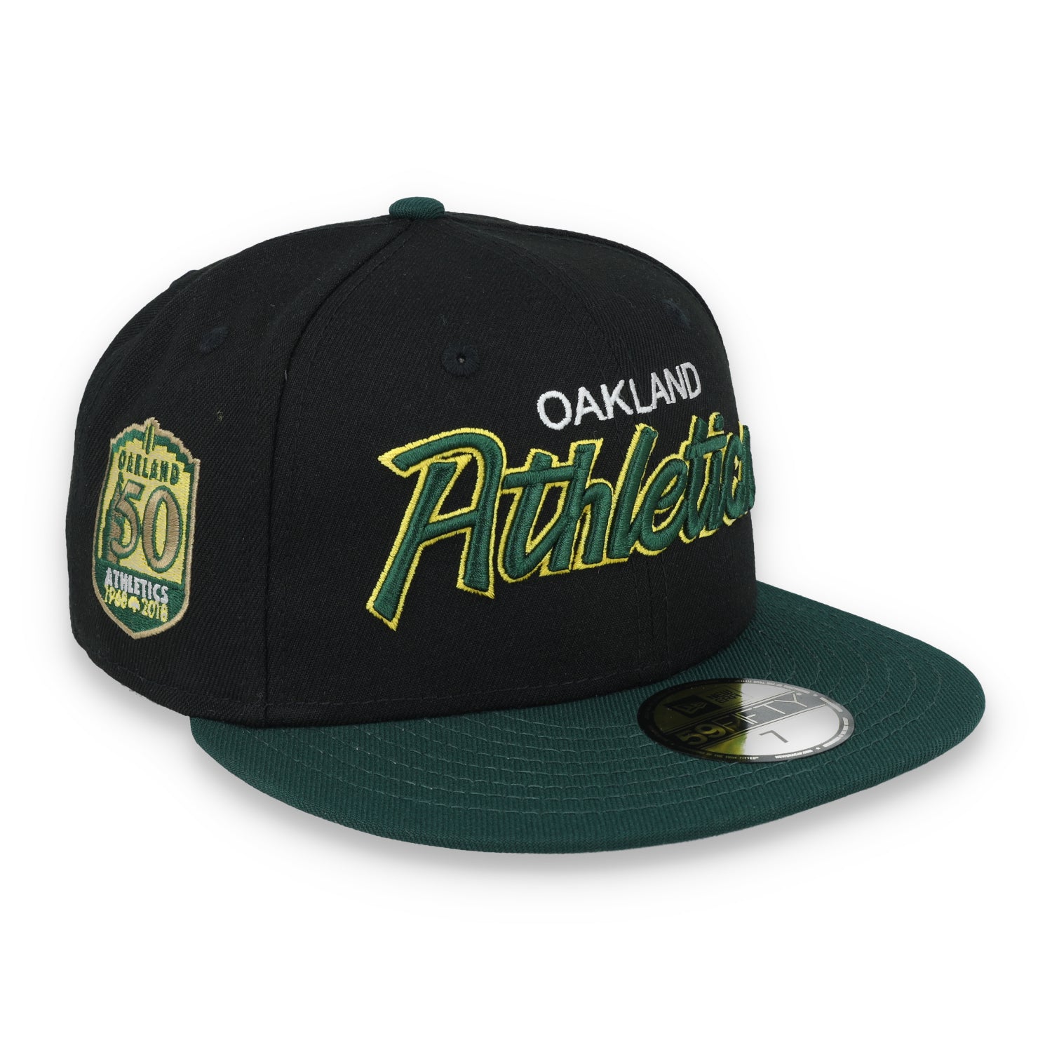 New Era Oakland Athletics Script 50th Anniversary Side Patch 59fifty Fitted Hat-