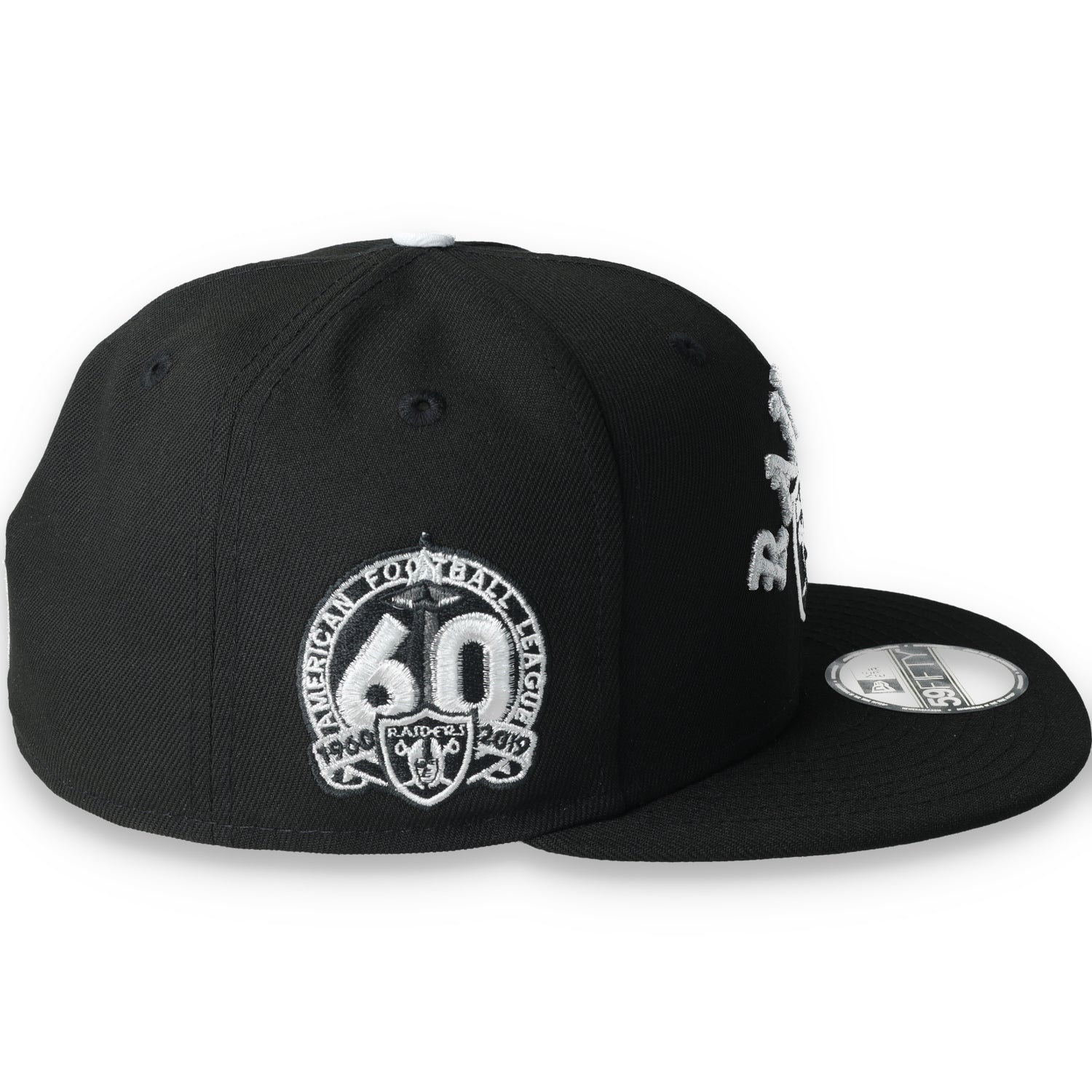 New Era Las Vegas Raiders 60th Anniversary Side Patch Gothic 59FIFTY Fitted Hat