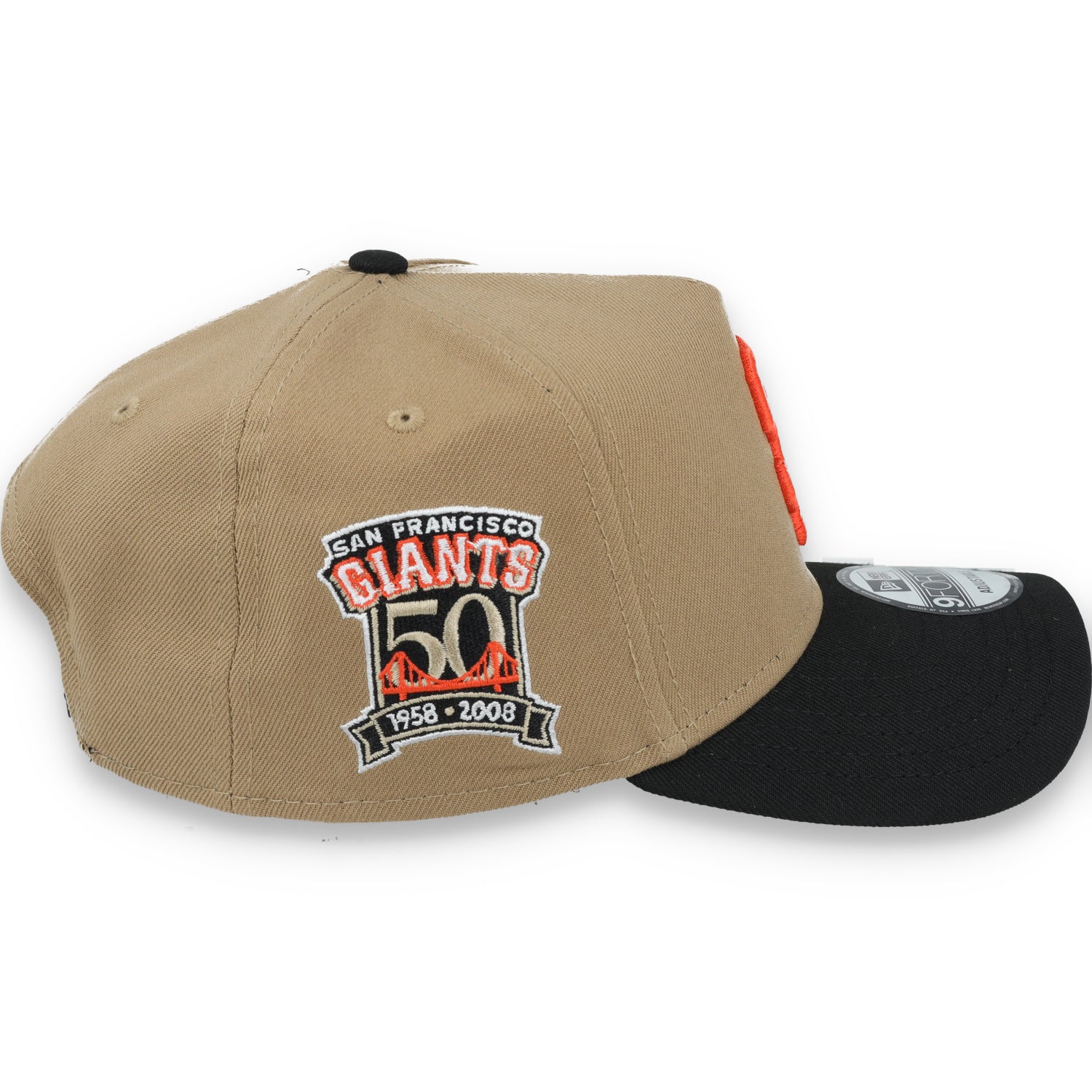 New Era San Francisco Giant 50th Anniversary Side Patch A Frame 9FORTY Adjustable Hat-Khaki