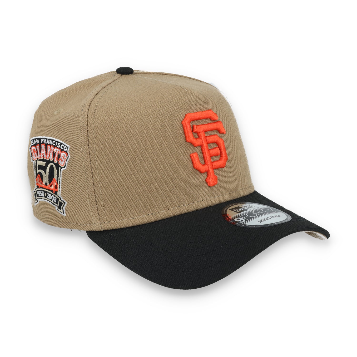 New Era San Francisco Giant 50th Anniversary Side Patch A Frame 9FORTY Adjustable Hat-Khaki