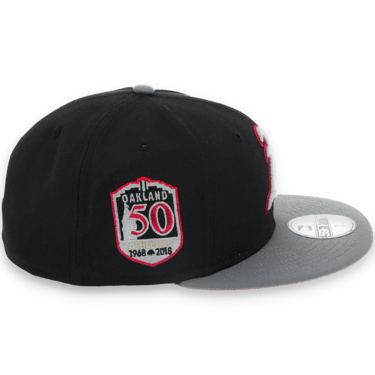 New Era Oakland Athletics 50th Anniversary Series Side Patch Metallic 59FIFTY Fitted Hat- Black/Grey/Red