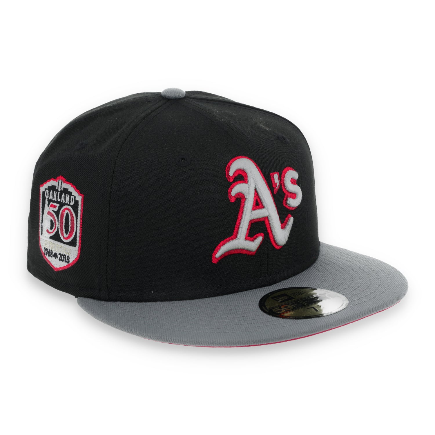 New Era Oakland Athletics 50th Anniversary Series Side Patch Metallic 59FIFTY Fitted Hat- Black/Grey/Red