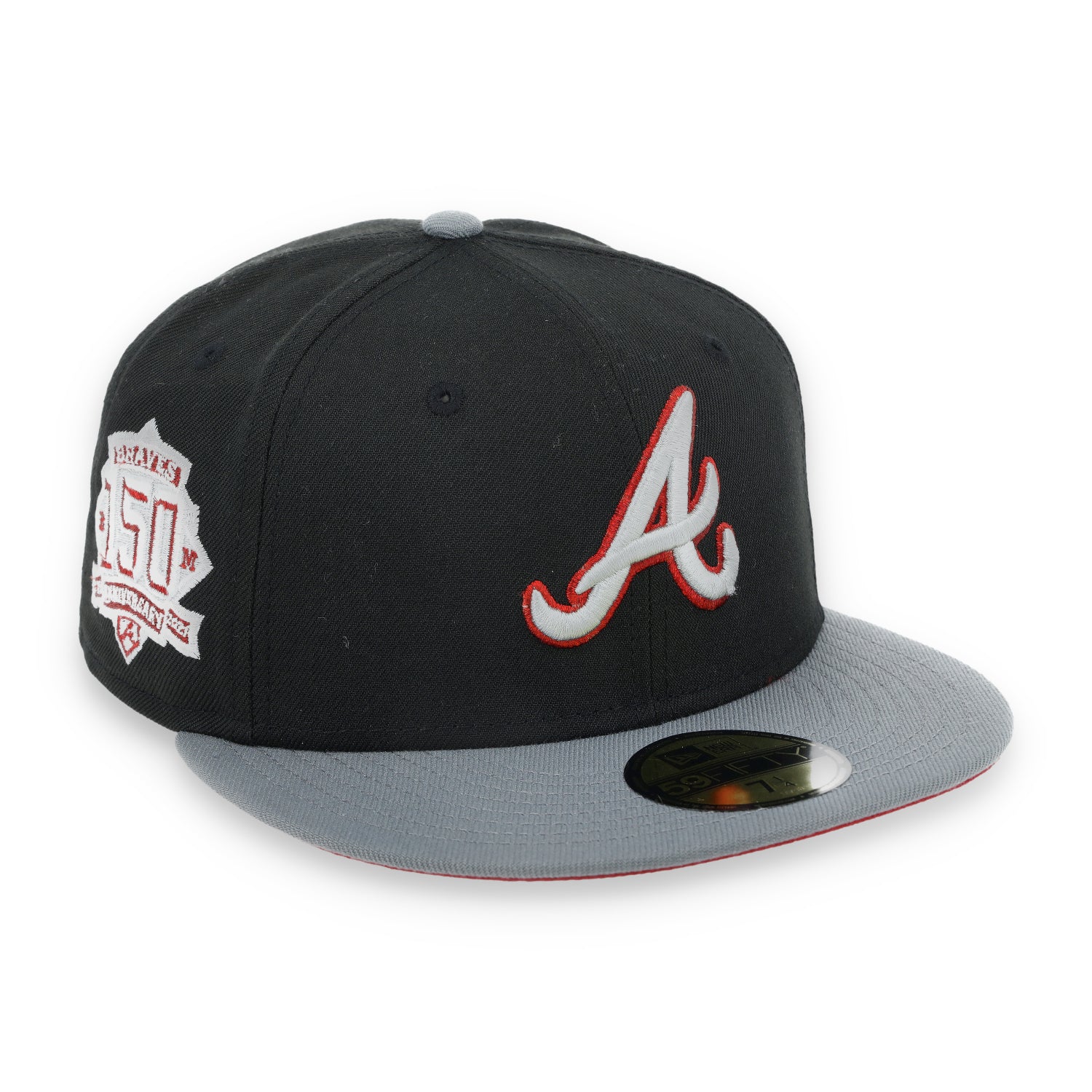 New Era Atlanta Braves 150th Anniversary Series Side Patch Metallic 59FIFTY Fitted Hat- Black/Grey/Red