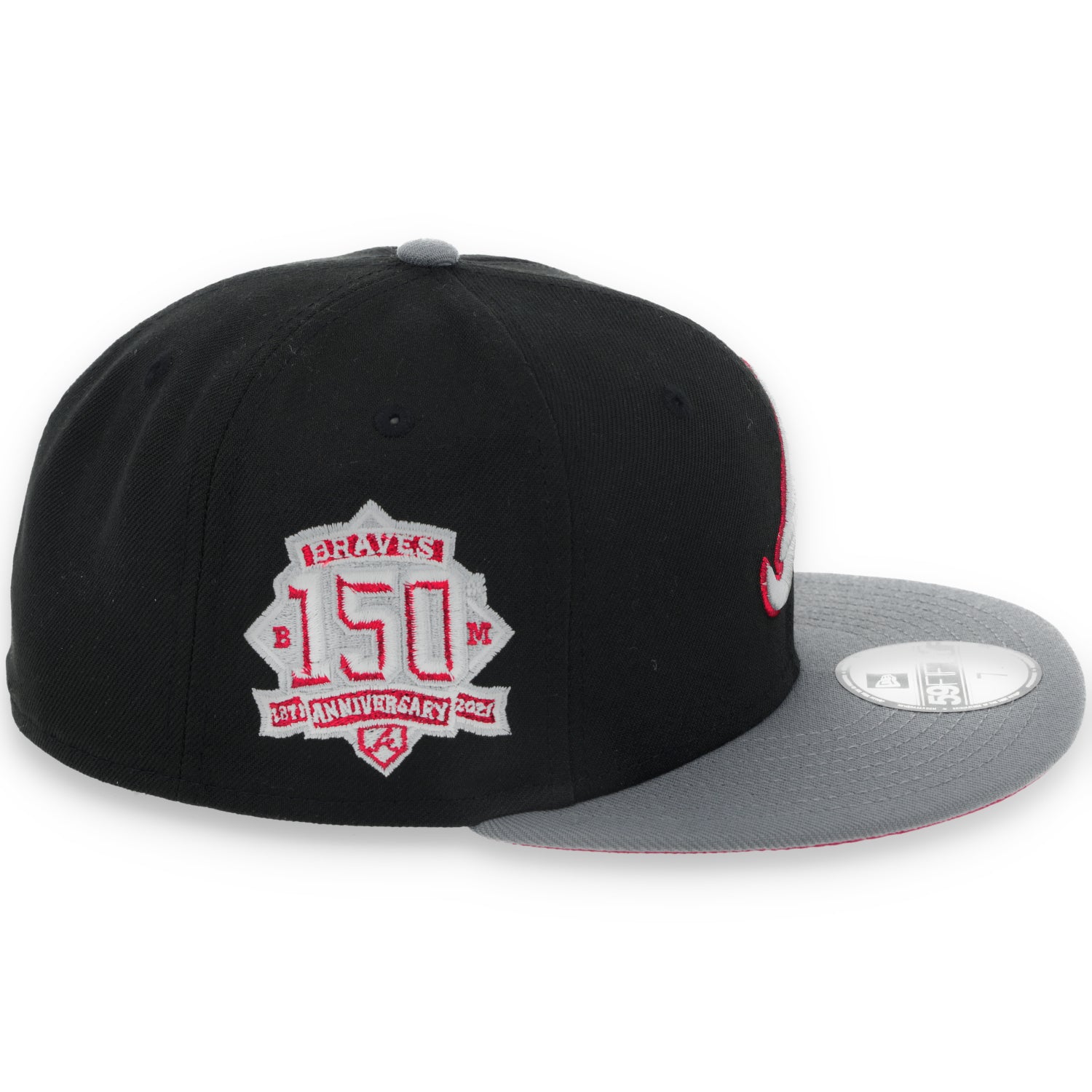 New Era Atlanta Braves 150th Anniversary Series Side Patch Metallic 59FIFTY Fitted Hat- Black/Grey/Red