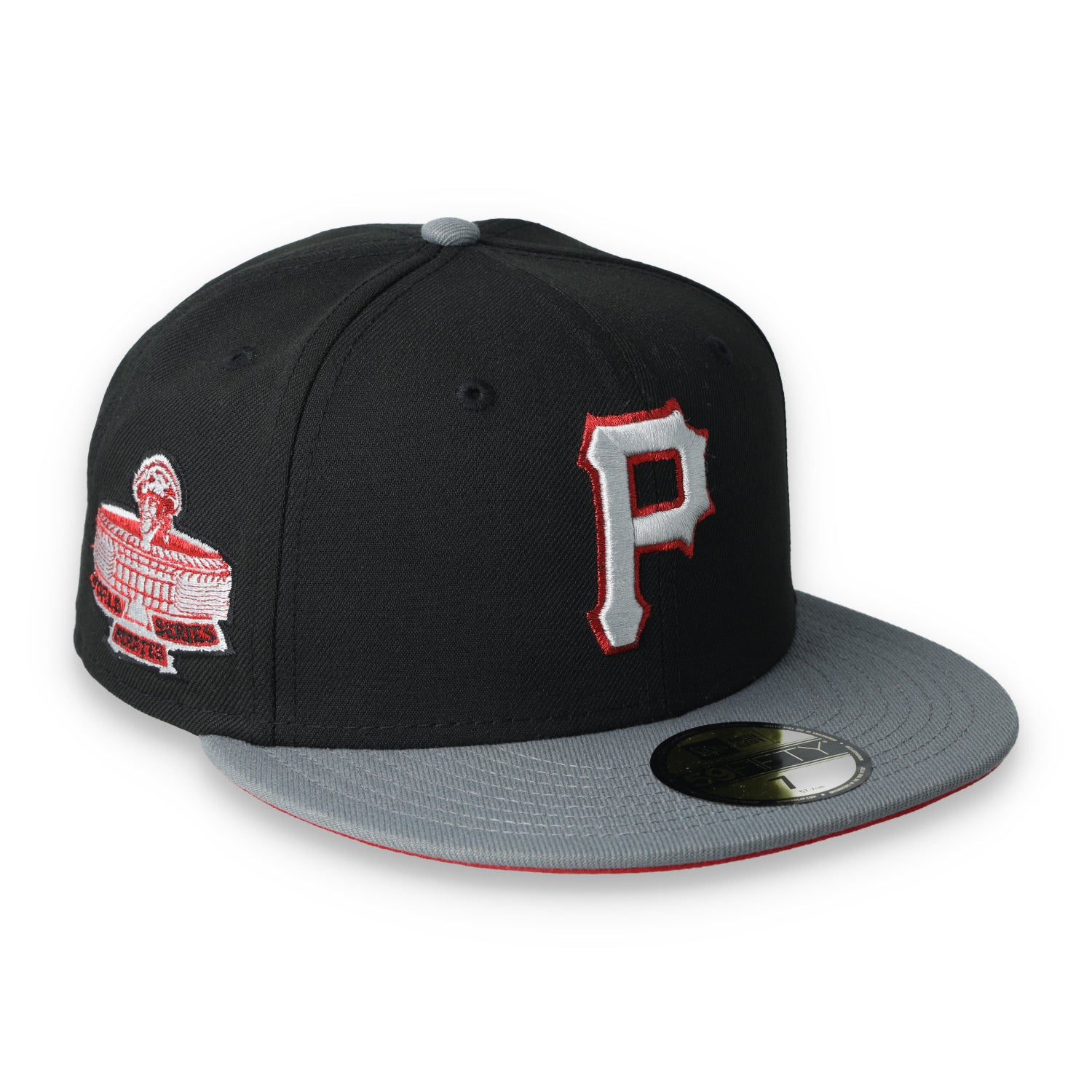 New Era Pittsburgh Pirates World Series Side Patch Metallic 59FIFTY Fitted Hat- Black/Grey/Red