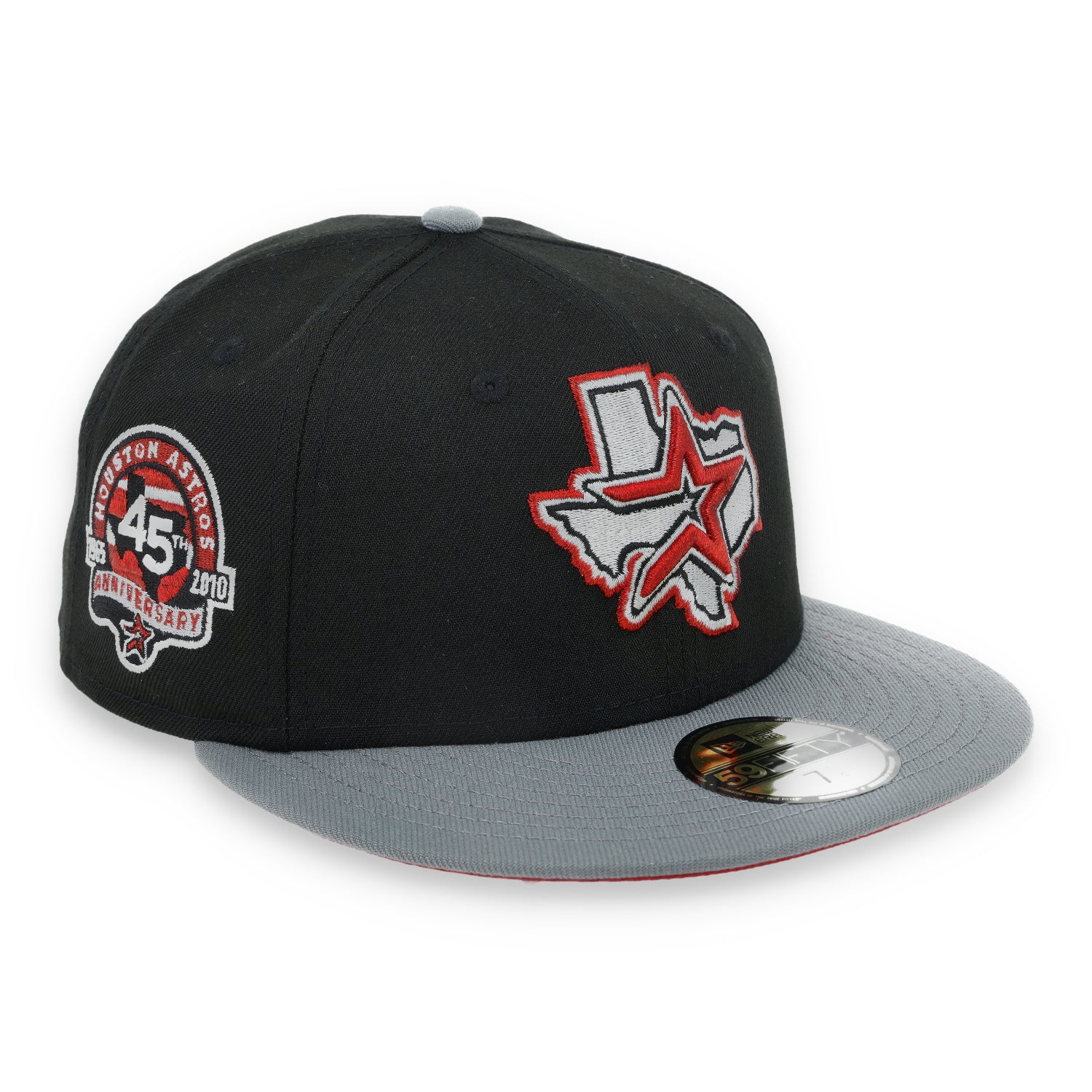 New Era Houston Astros 45th Anniversary Side Patch Metallic 59FIFTY Fitted Hat- Black/Grey/Red