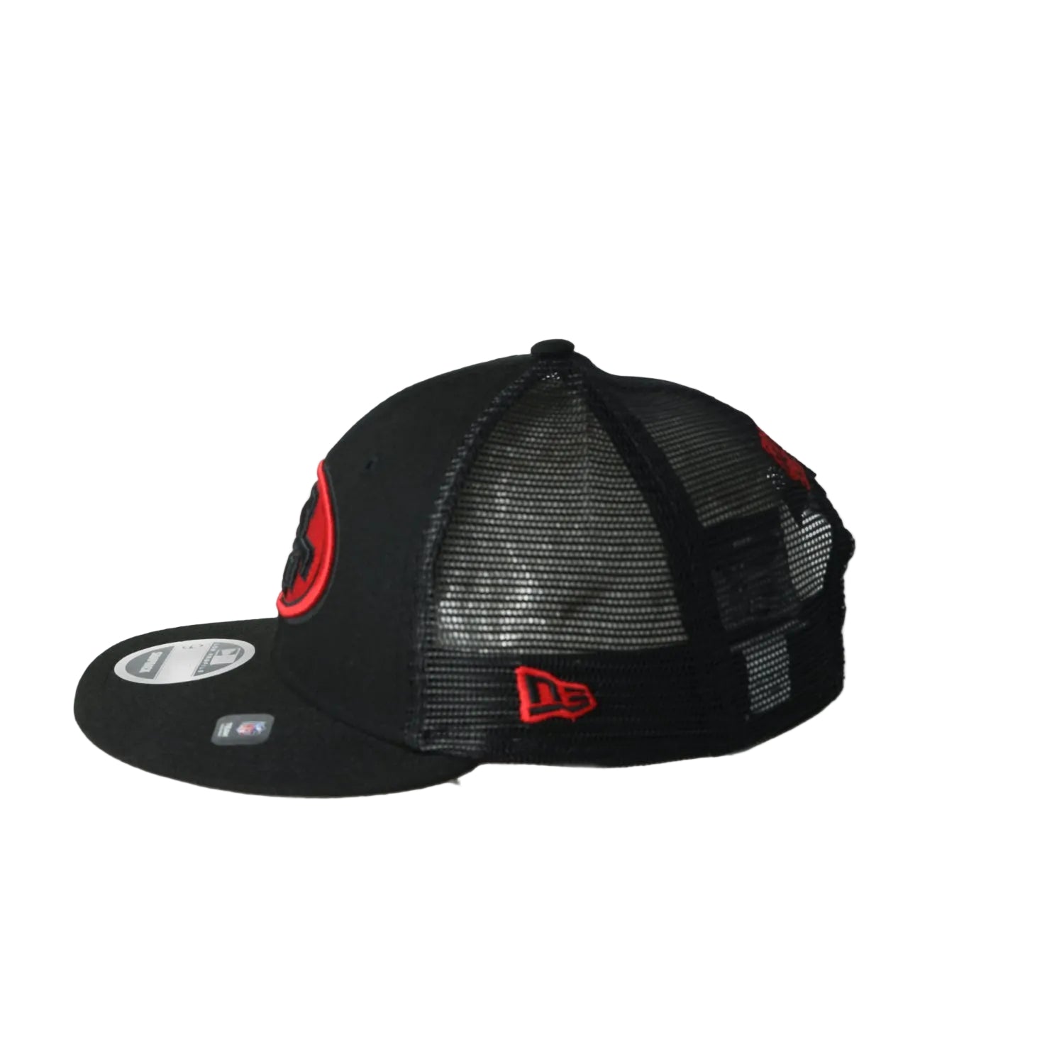Exclusive New Era San Francisco 49ers Saloon Oval Low Profile 9FIFTY Trucker Hat-Black/Red