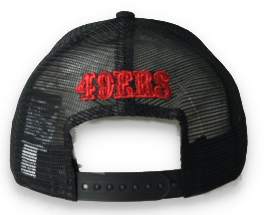 Exclusive New Era San Francisco 49ers Saloon Oval Low Profile 9FIFTY Trucker Hat-Black/Red