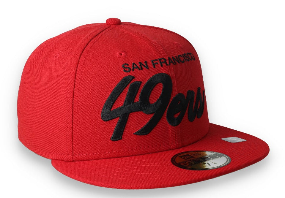 Exclusive New Era San Francisco 49ers Black Script 59FIFTY Fitted Hat-Red