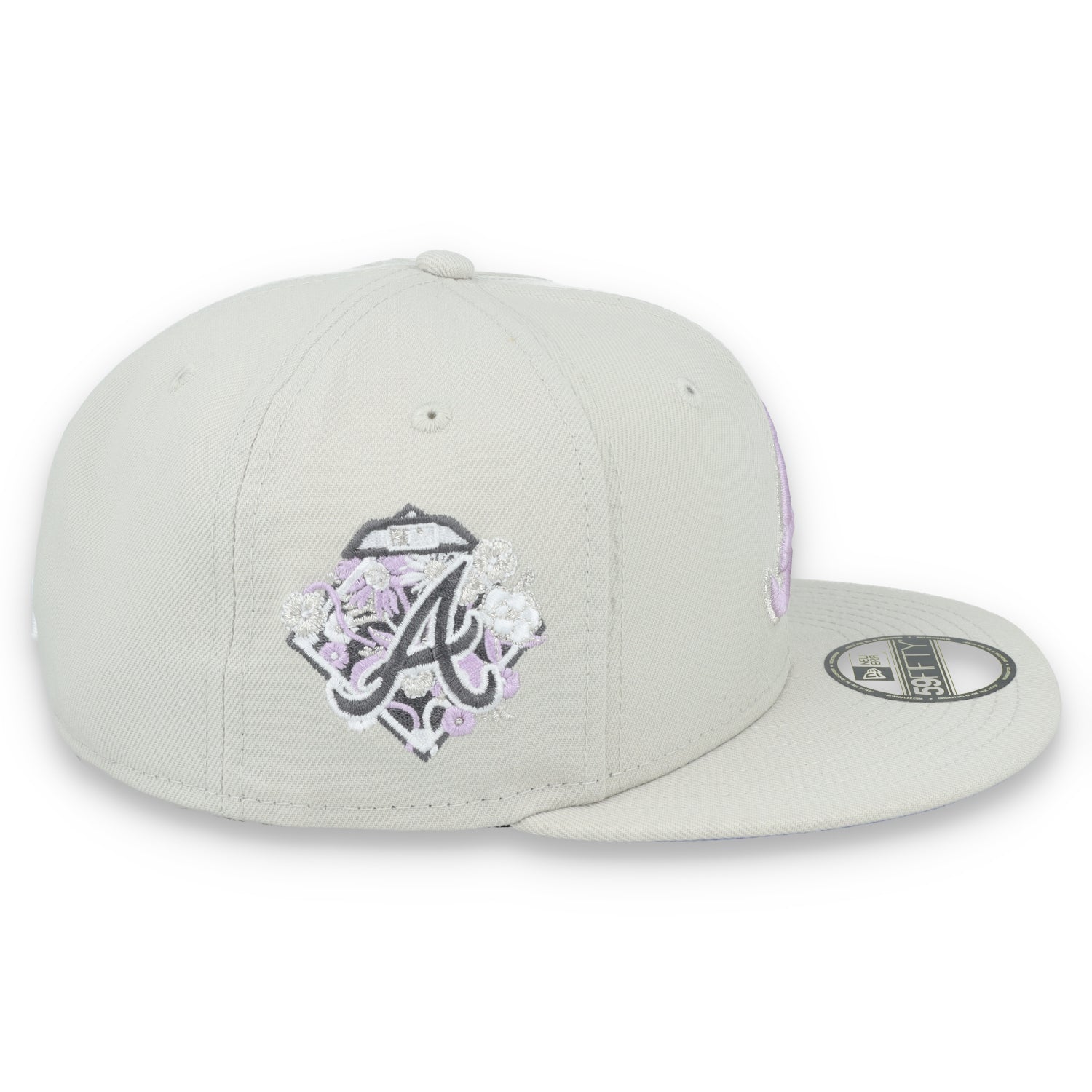 New Era Atlanta Braves Floral Side Patch 59FIFTY Fitted Hat-Stone/Lavender