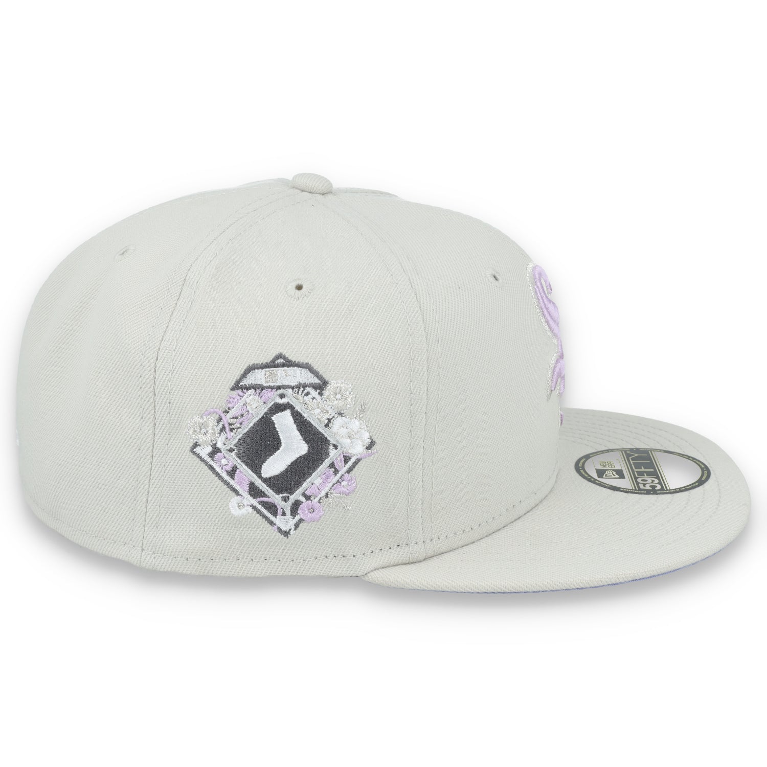 New Era Chicago White Sox Floral Side Patch 59FIFTY Fitted Hat-Stone/Lavender