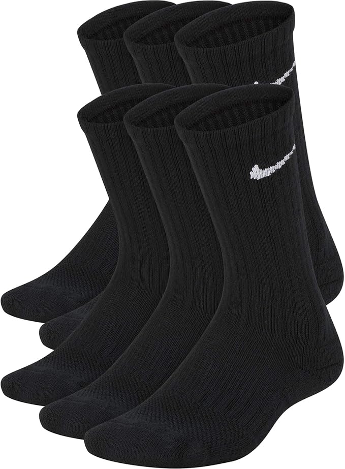 Nike Everyday Kid's Cushioned Crew Socks (6 Pairs)-Black