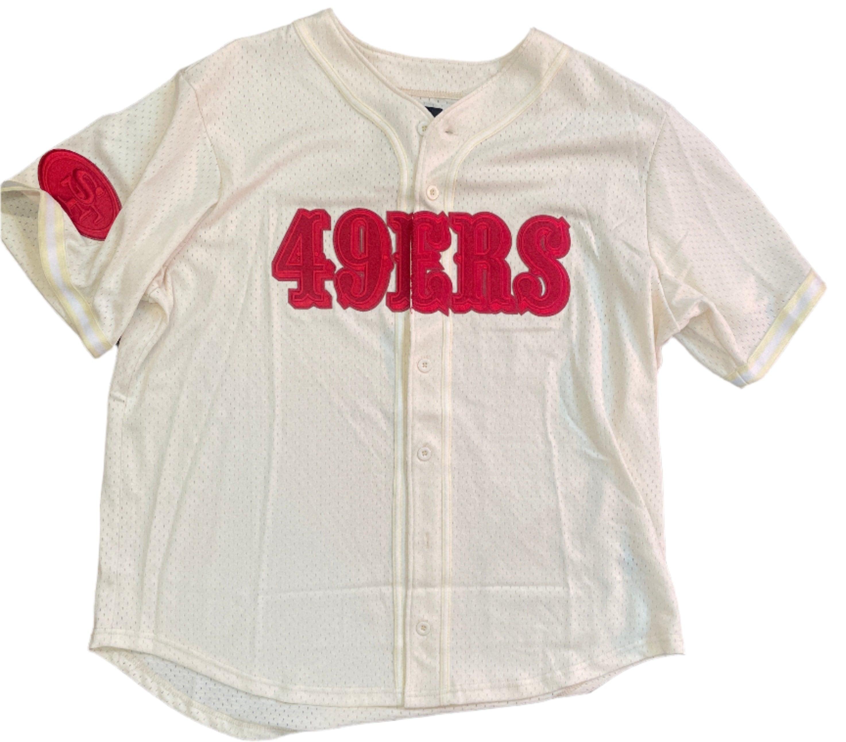 Pro Standard San Francisco 49ers Men's Mesh Button Down Shirt-EggShell