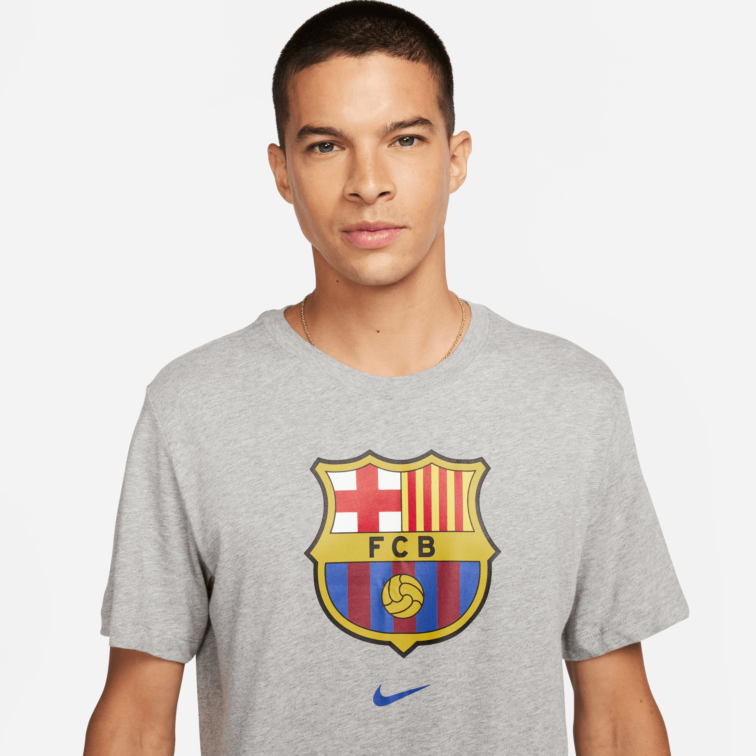 Nike Men's FC Barcelona Crest Soccer T-Shirt-Grey