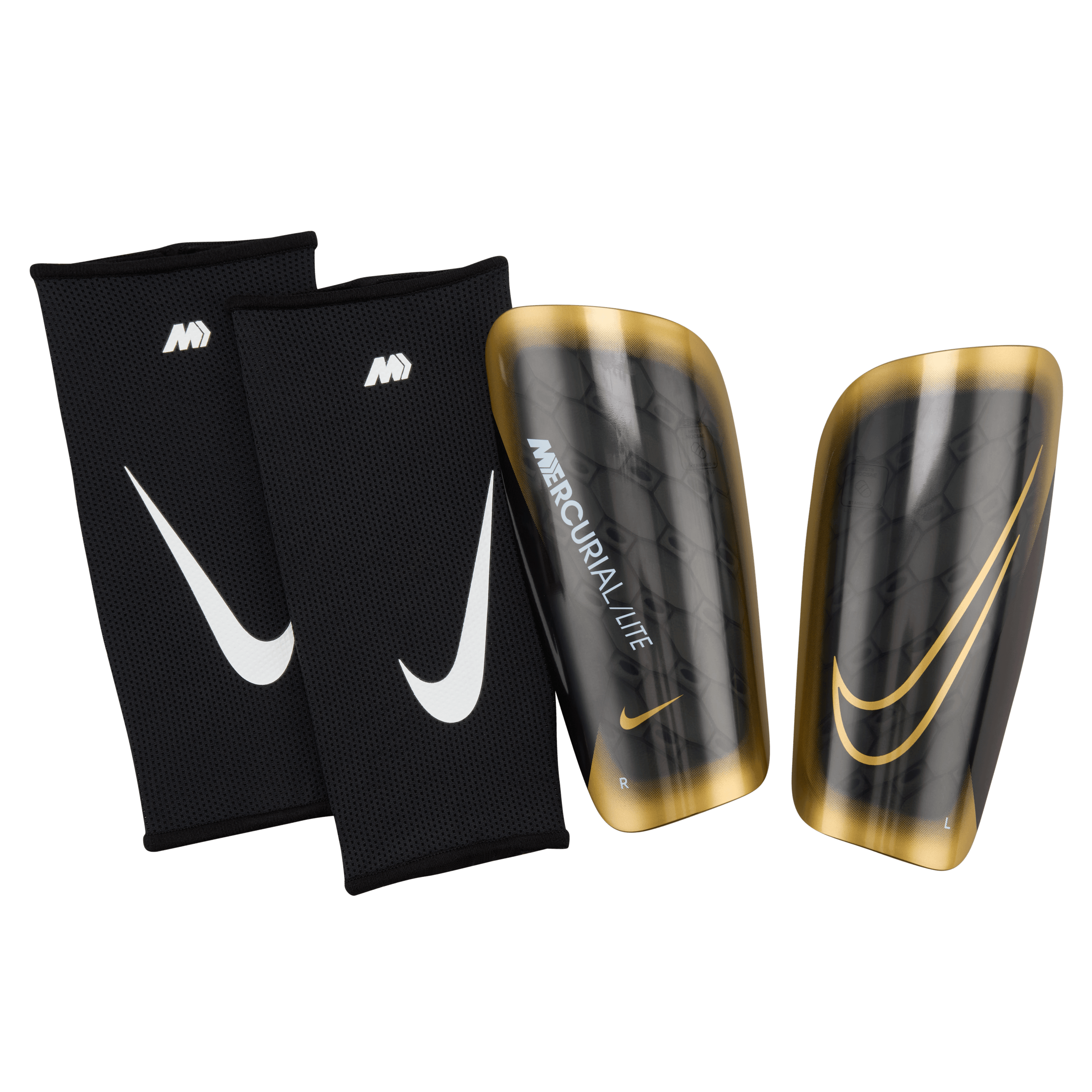 Nike Mercurial Lite Soccer Shin Guards-BLACK/MTLC GOLD COIN