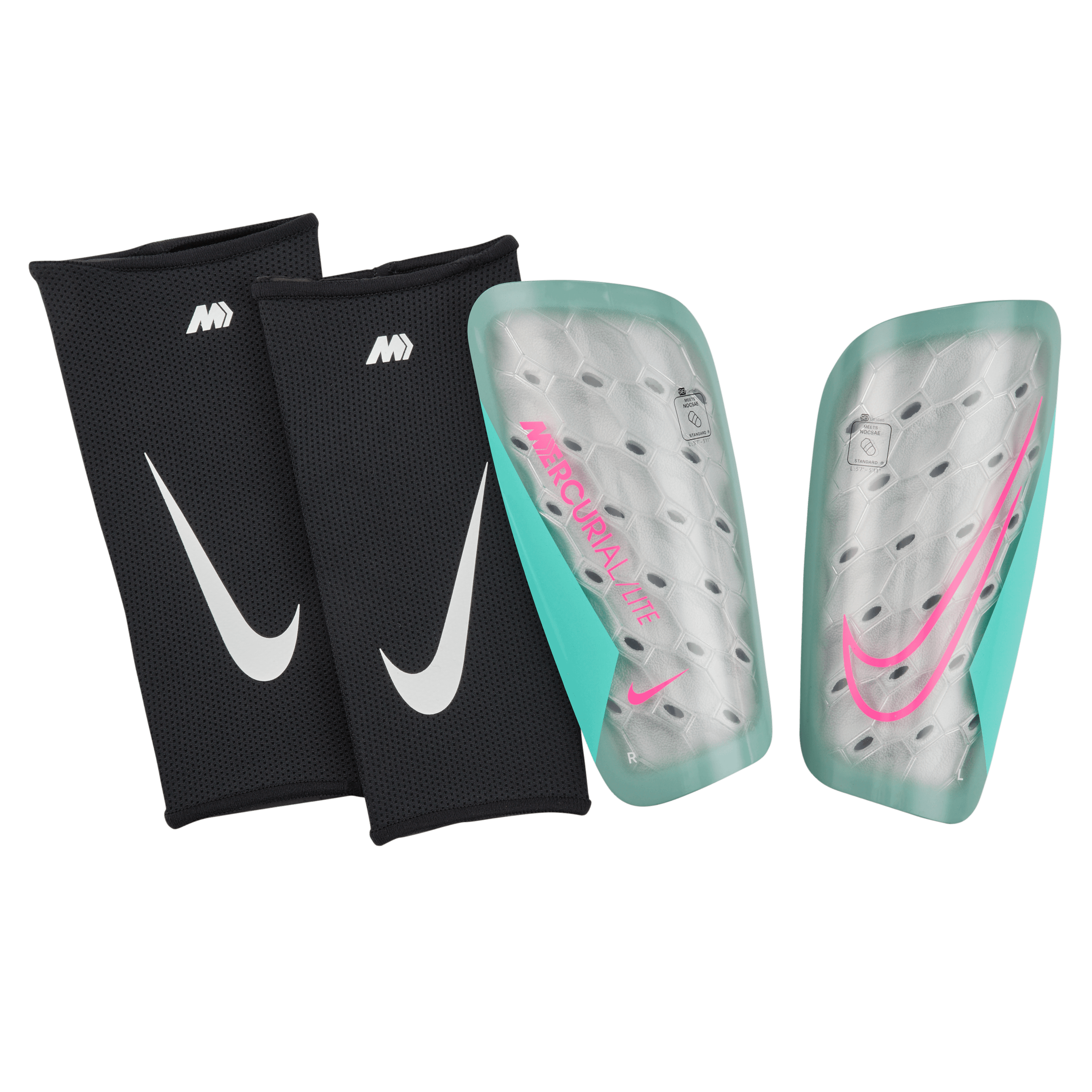 Nike Mercurial Lite Shin Guards-OCEAN CUBE/AURORA GREEN/PINK BLAST