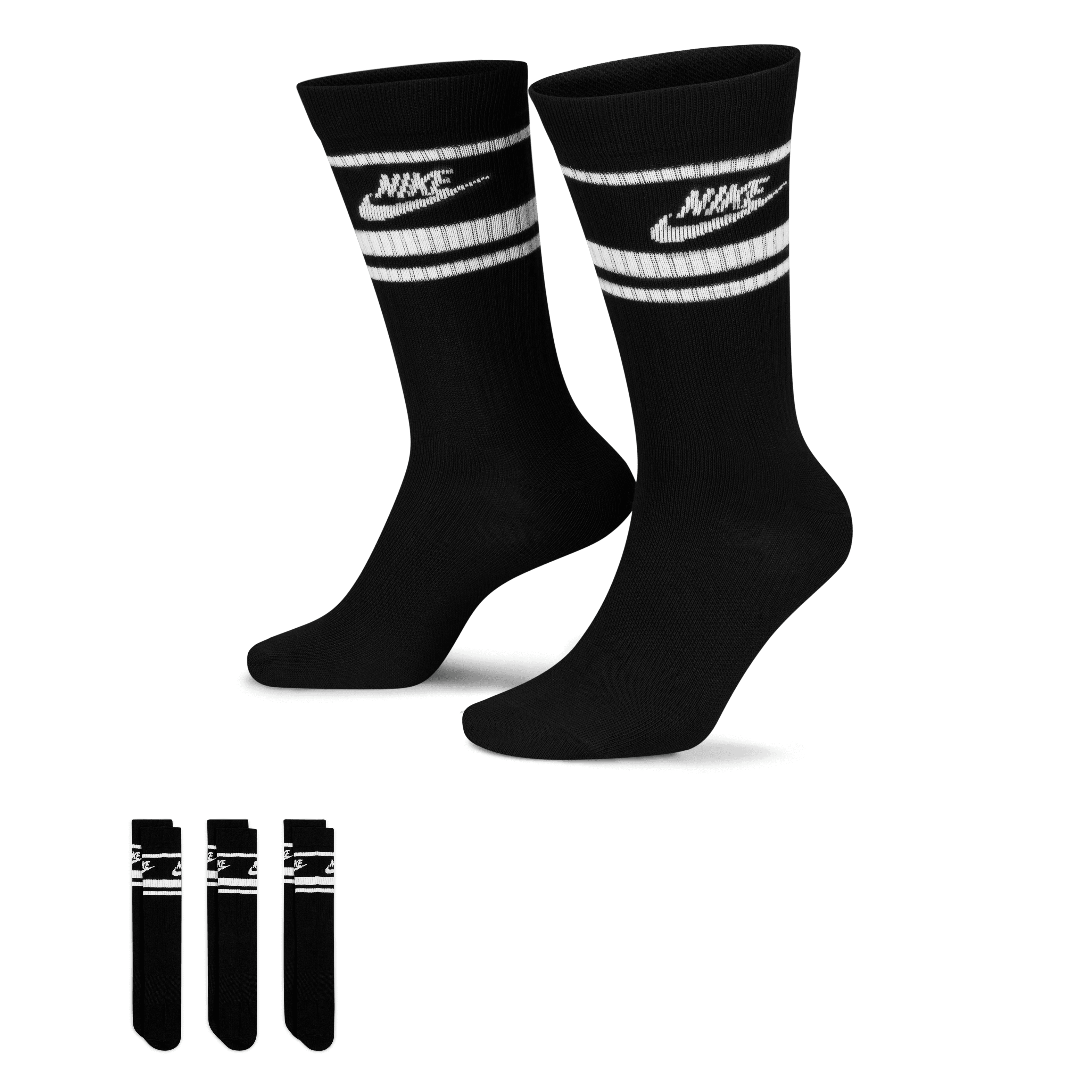 Nike Sportswear Dri-FIT Everyday Essential Crew Socks (3 Pairs)-Black