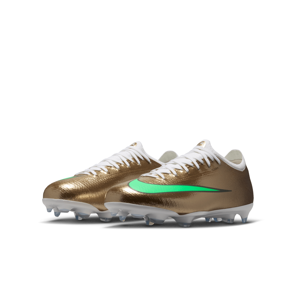 Nike Jr. Mercurial Vapor 17 Pro Kylian Mbappe FG Metallic Gold Green Glow front angle