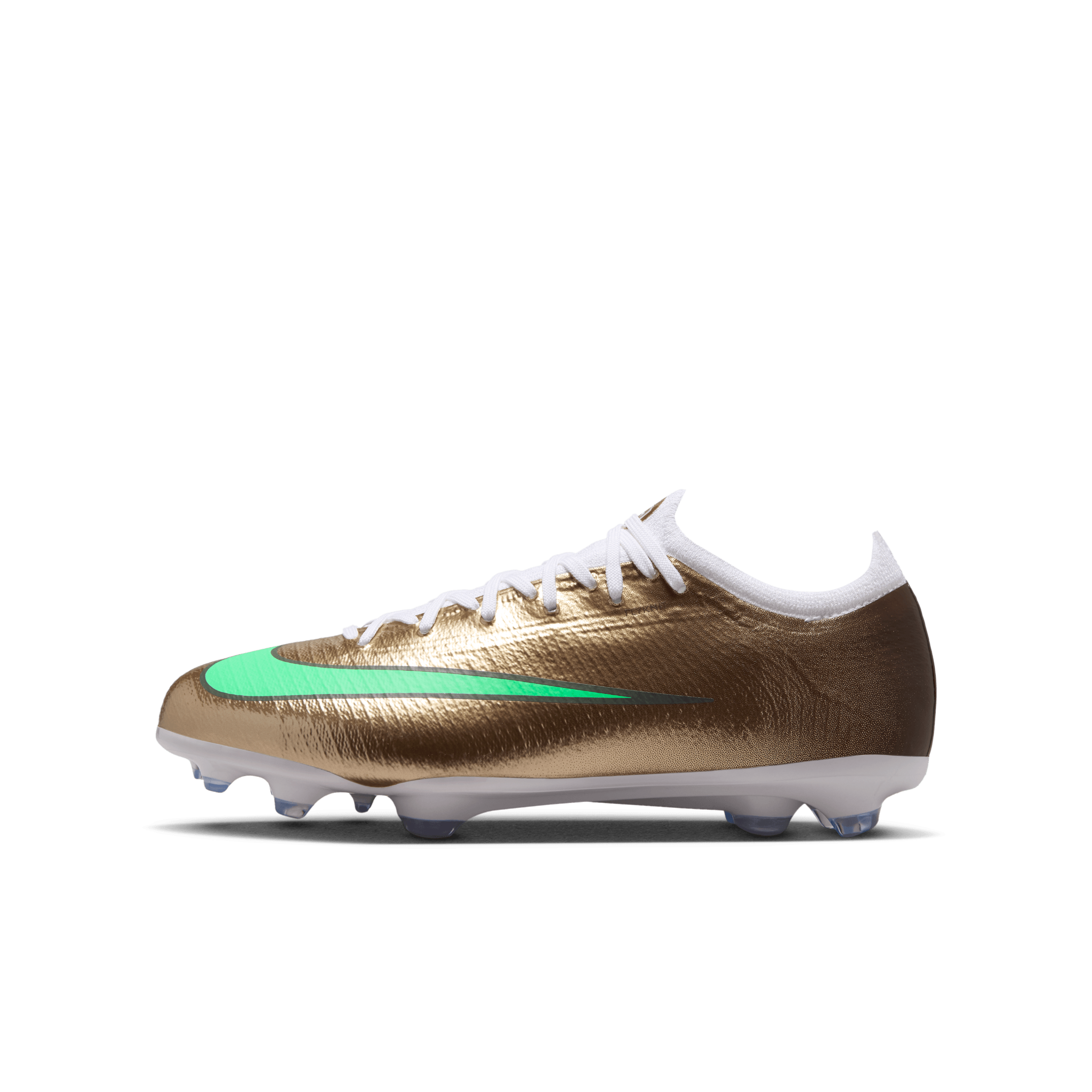 Nike Jr. Mercurial Vapor 17 Pro Kylian Mbappe FG Metallic Gold Green Glow lateral detail