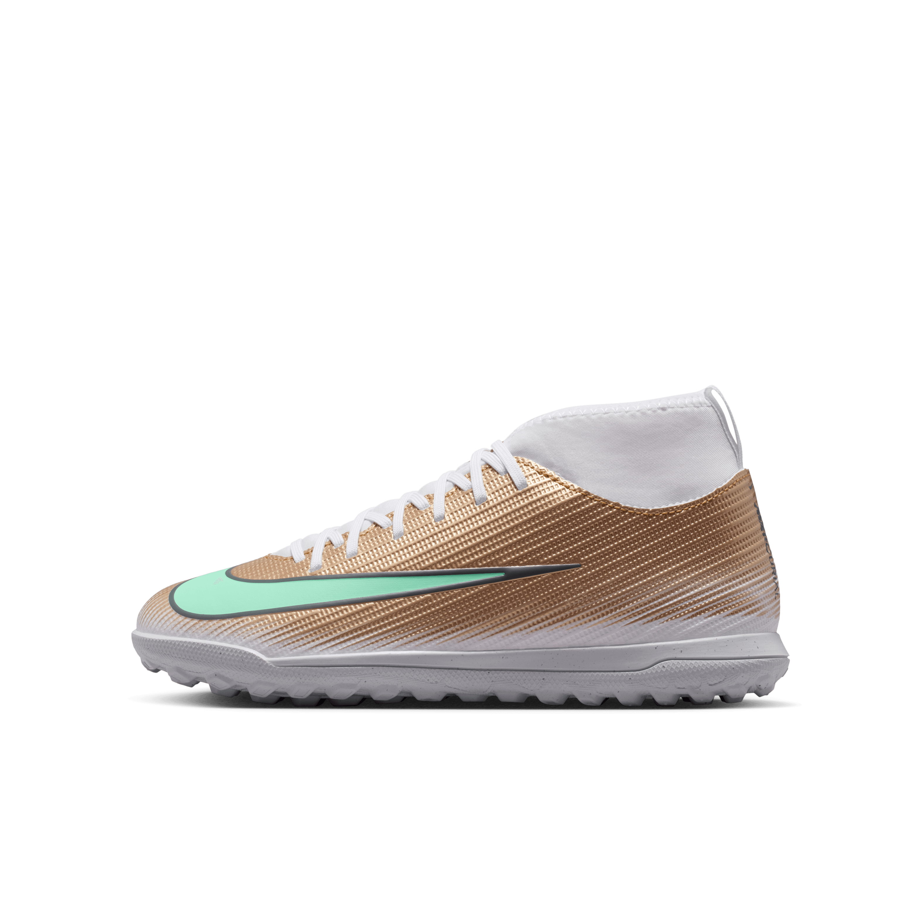 Nike Jr. Mercurial Superfly 11 Club "Kylian Mbappé" TF-METALLIC GOLD/GREEN GLOW