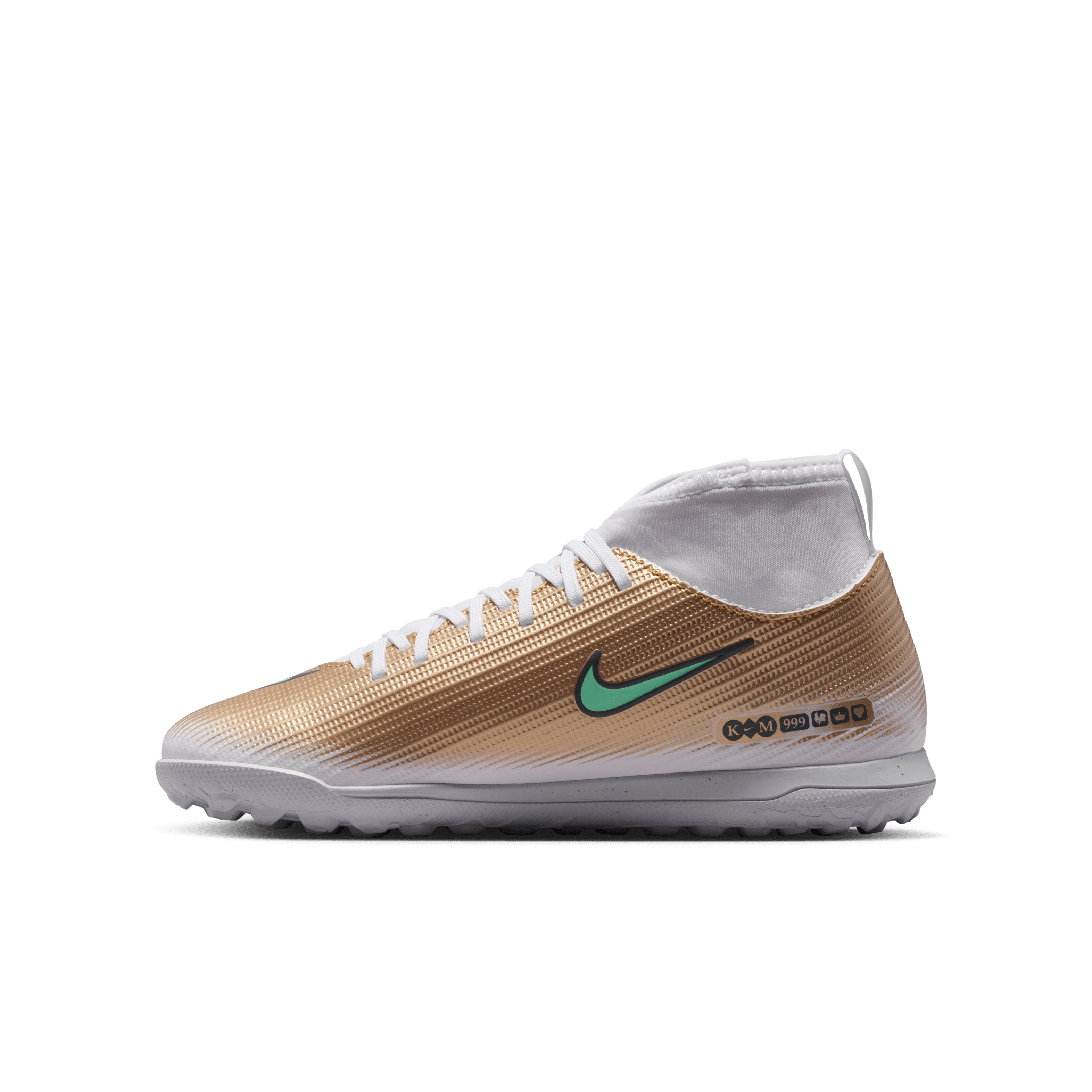 Nike Jr. Mercurial Superfly 11 Club "Kylian Mbappé" TF-METALLIC GOLD/GREEN GLOW