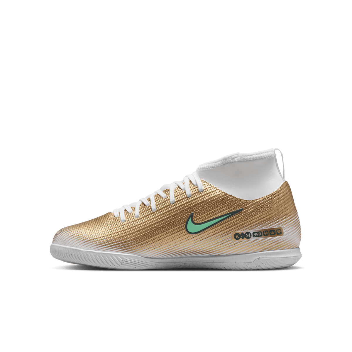 Nike Jr. Mercurial Superfly 11 Club "Kylian Mbappé" Indoor - METALLIC GOLD/GREEN GLOW
