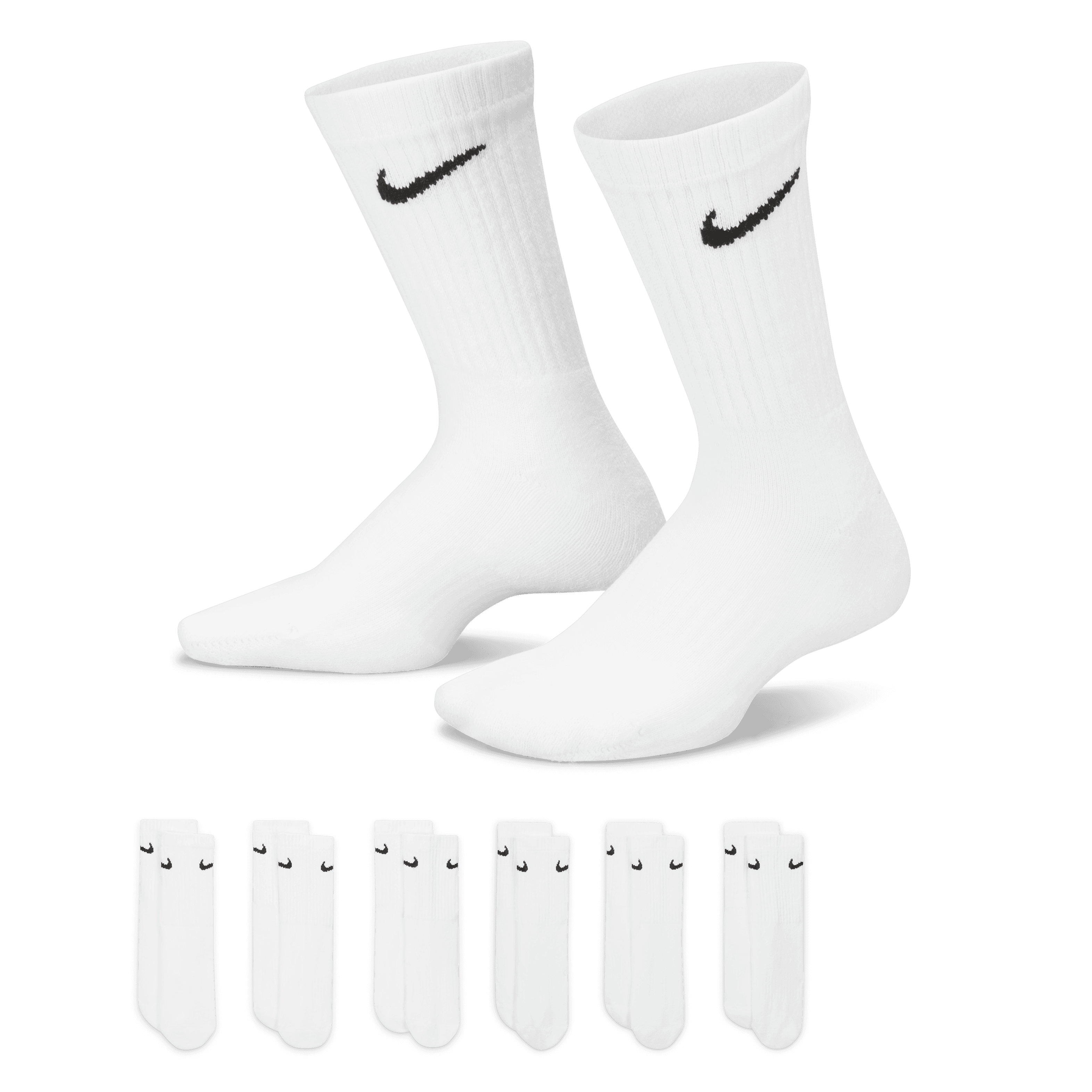 Nike Everyday Kid's Cushioned Crew Socks (6 Pairs)-White