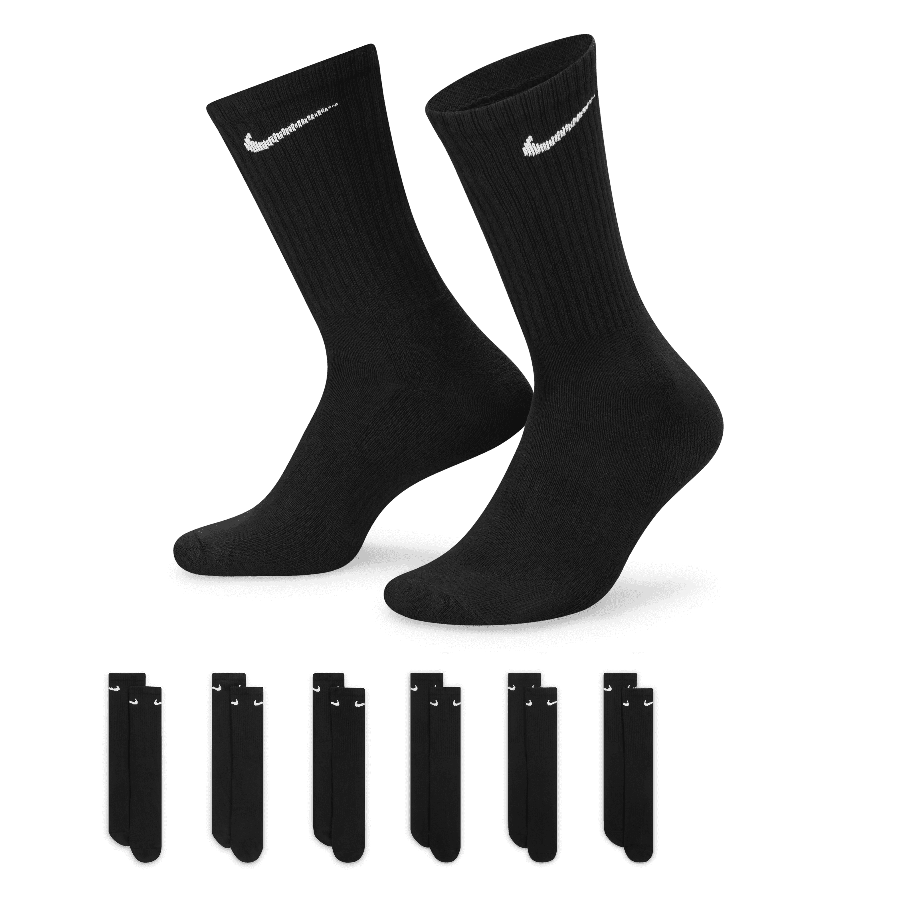 Nike Everyday Cushioned Training Crew Socks (6 Pairs)-Black