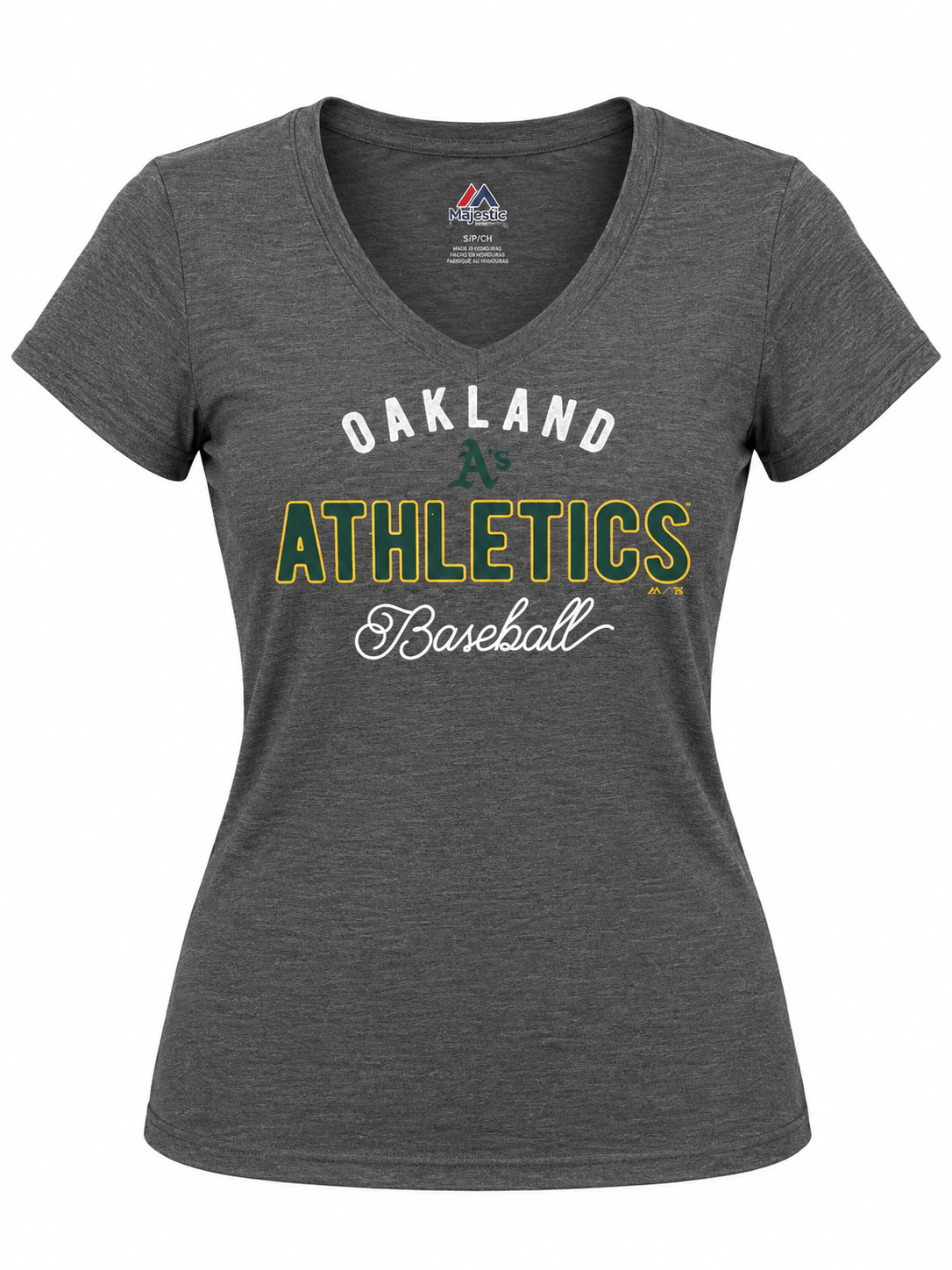 Majestic Women's Oakland Athletics V-Neck T-Shirt- GREY