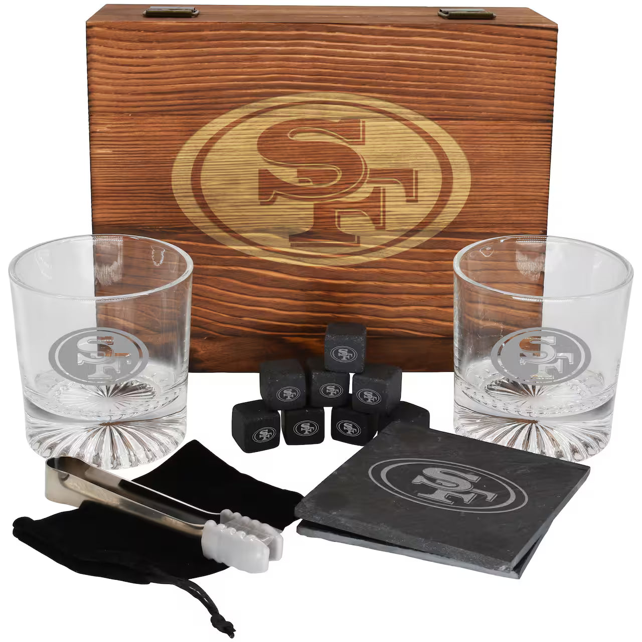 San Francisco 49ers Wood Boxed Drinkware Set with Coasters