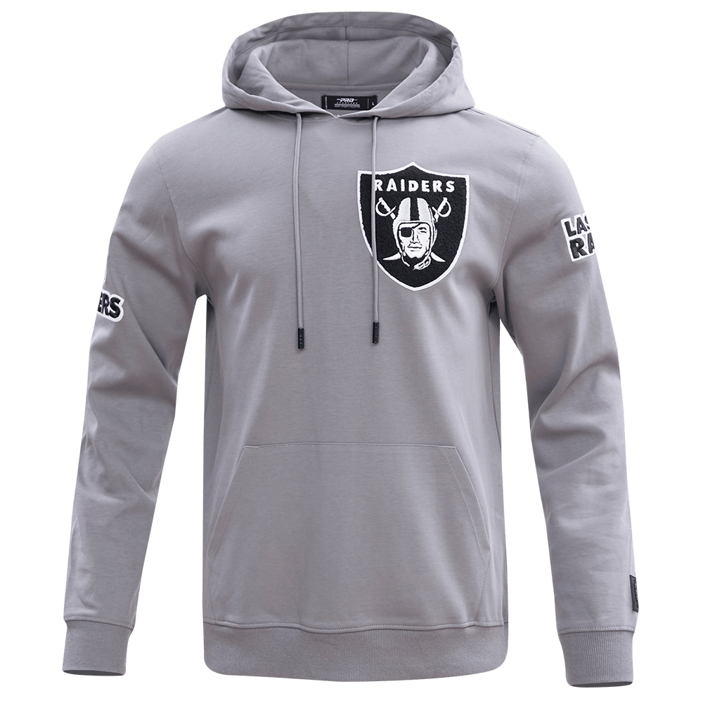 Pro Standard Men's Las Vegas Raiders Classic Chenille Double Knit Pullover Hoodie - Gray, front view