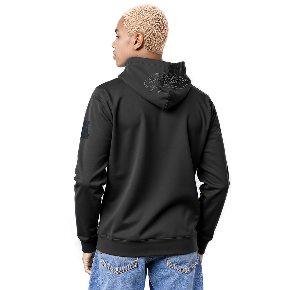 Pro Standard Men's Las Vegas Raiders Blackout Drop Shoulder Fleece Pullover Hoodie - Black, model back view