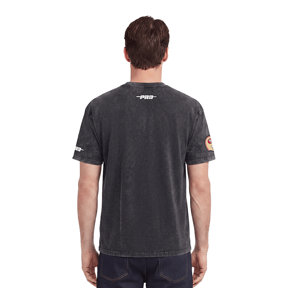 Pro Standard Men's San Francisco 49ers First Team Enzyme Wash T-Shirt - Washed Black, model back view