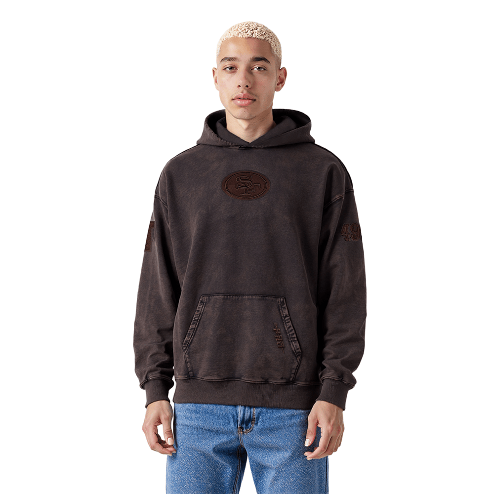 Pro Standard Men's San Francisco 49ers Washed Classic French Terry Pullover Hoodie - Washed Brown, model front view