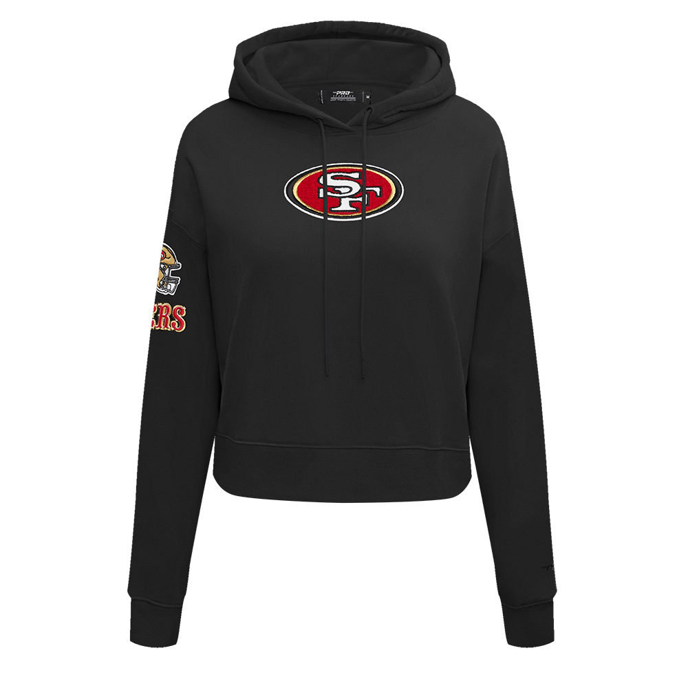 Pro Standard women's San Francisco 49ers Classic cropped hoodie in black, front view