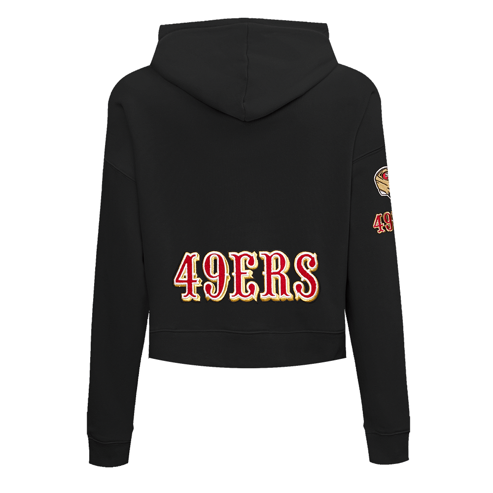 Pro Standard women's San Francisco 49ers Classic cropped hoodie in black, back view