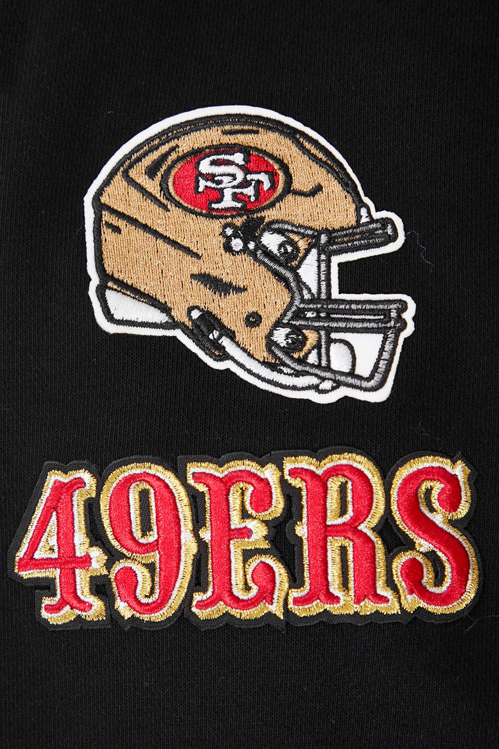 Pro Standard women's San Francisco 49ers Classic cropped hoodie in black, helmet and 49ers sleeve detail