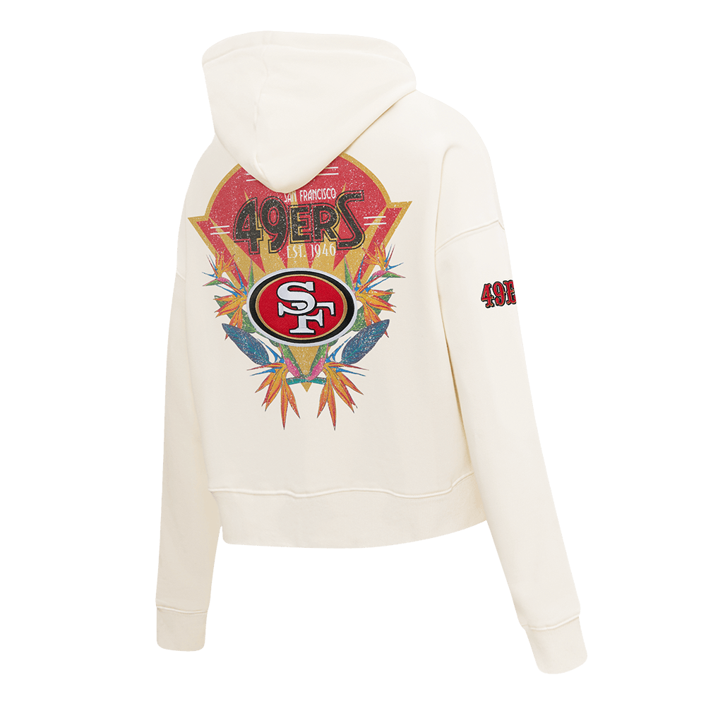 Pro Standard women's 49ers Paradise cropped hoodie in Eggshell, back view