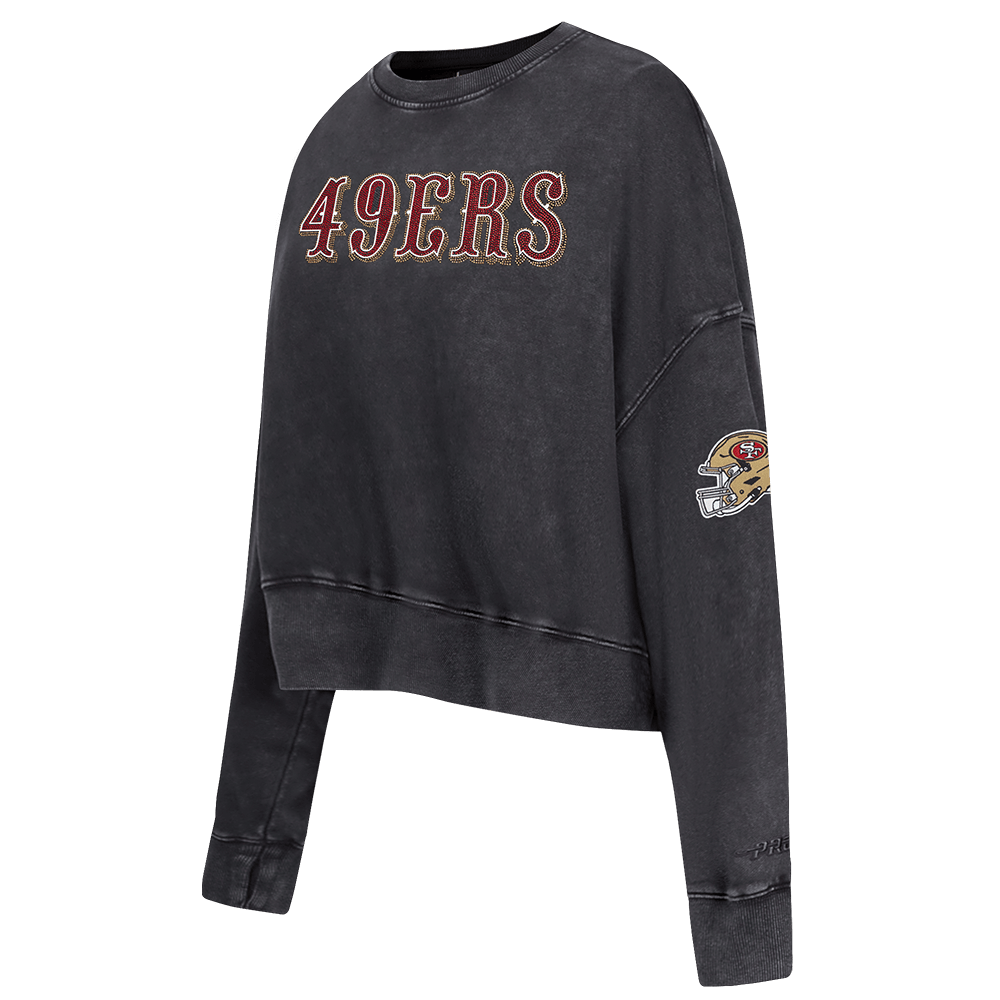 Pro Standard women's 49ers Washed Jewels crewneck in Washed Black, front view