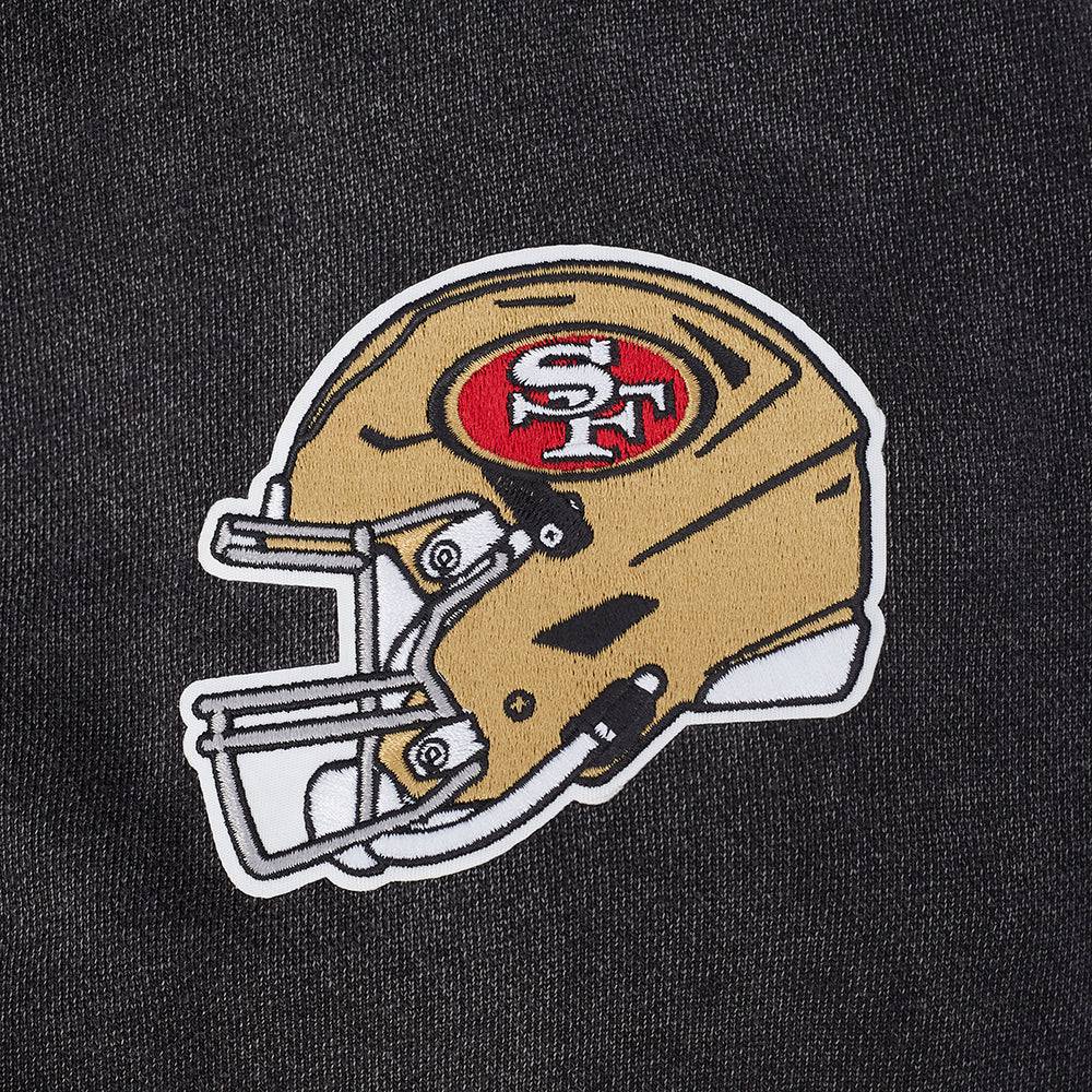 Pro Standard women's 49ers Washed Jewels crewneck in Washed Black, helmet sleeve detail