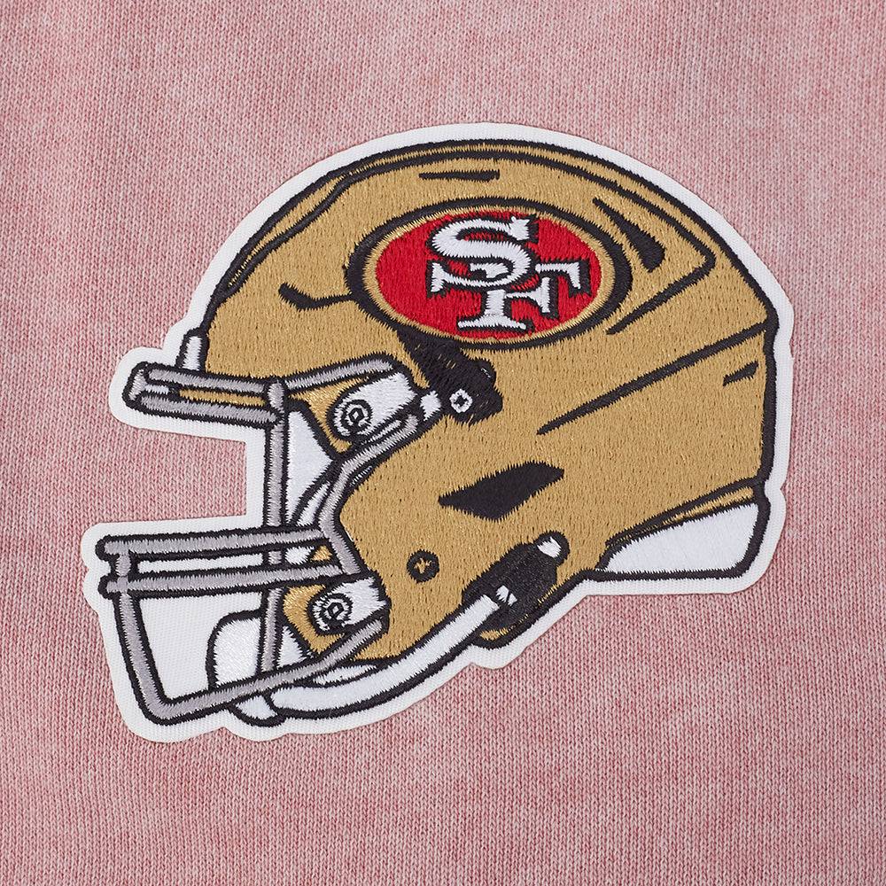 Pro Standard women's San Francisco 49ers Washed Jewels crewneck in Washed Mauve, 49ers helmet sleeve detail