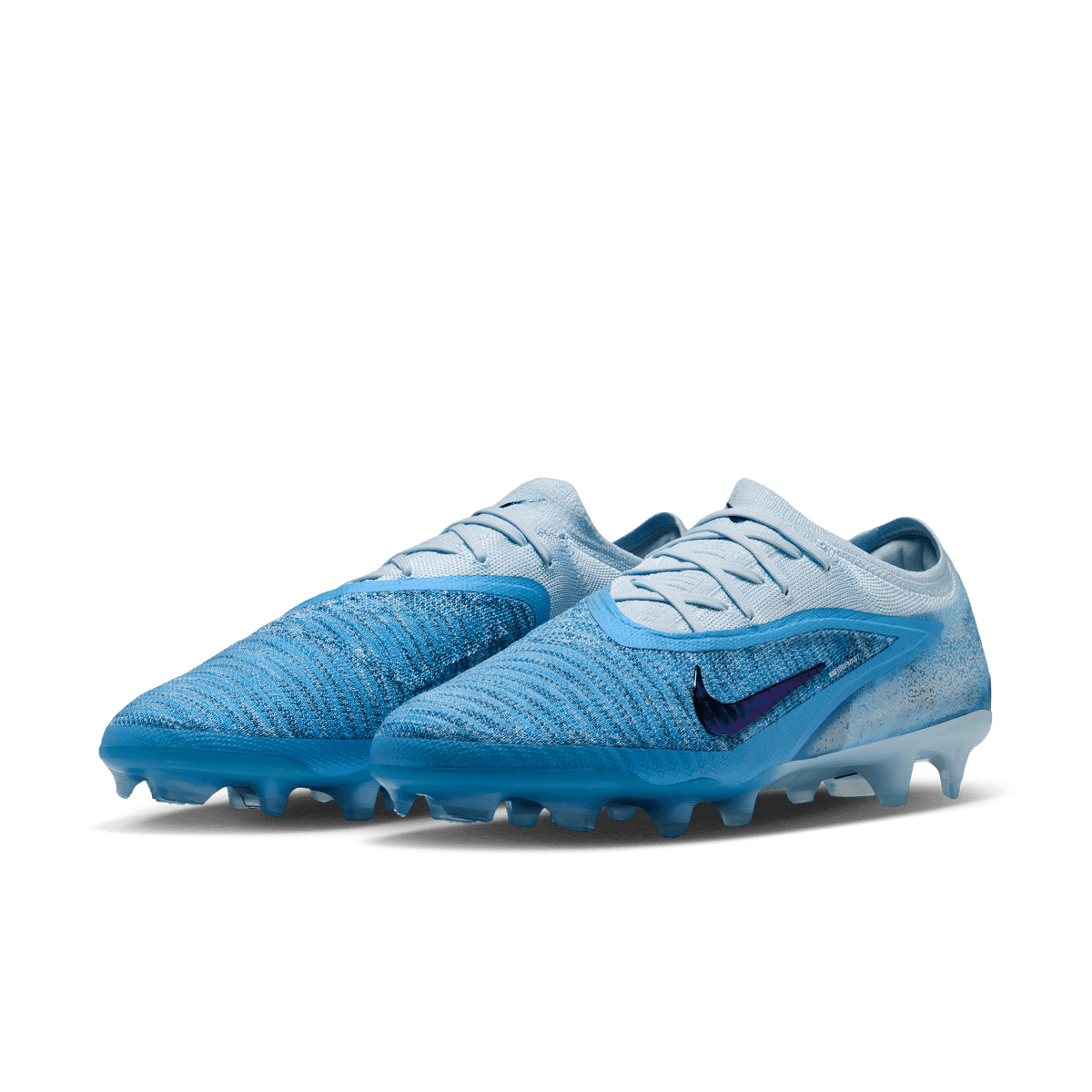 Nike Phantom 6 Low Elite Erling Haaland HQ2332-401 Baltic Blue cleats, angled pair view