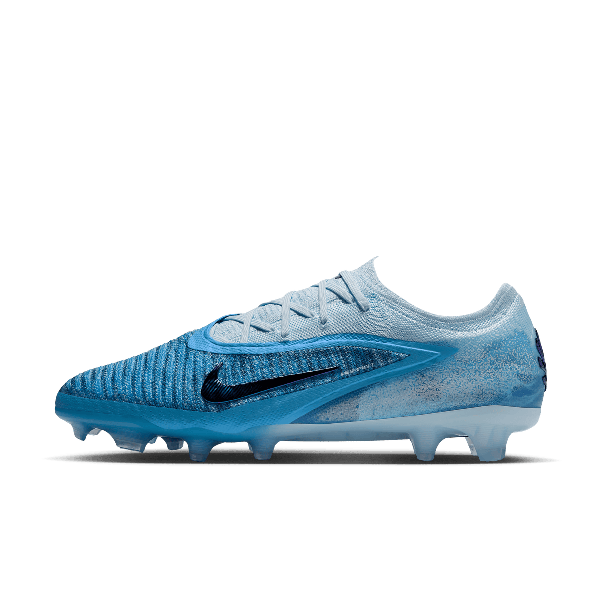 Nike Phantom 6 Low Elite Erling Haaland HQ2332-401 Baltic Blue cleats, left side profile