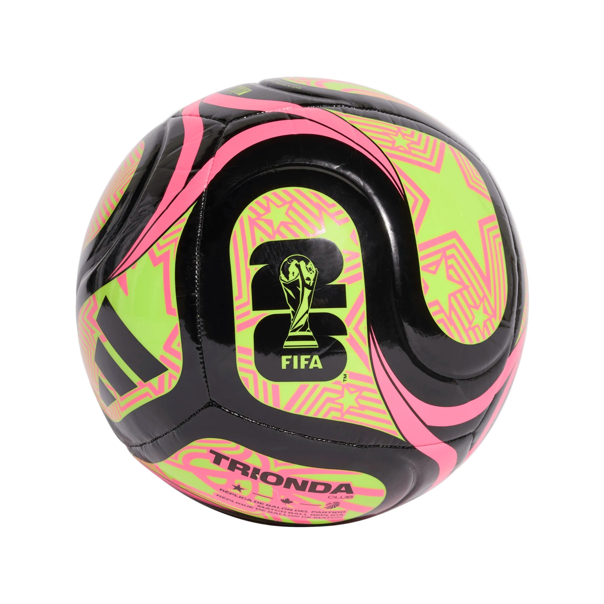 Colorful soccer ball with FIFA and Trindad branding on a light gray background