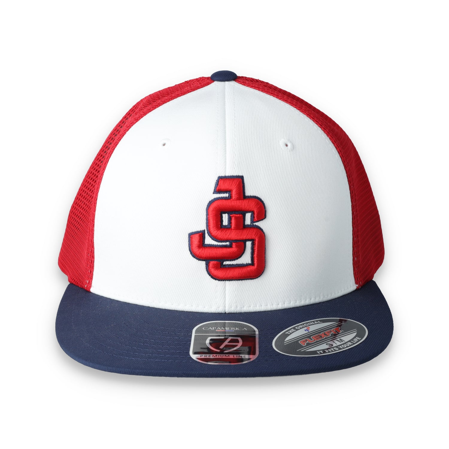 Justin-Siena HS Flexfit Performance Trucker Mesh Back Cap-White/Navy/Red