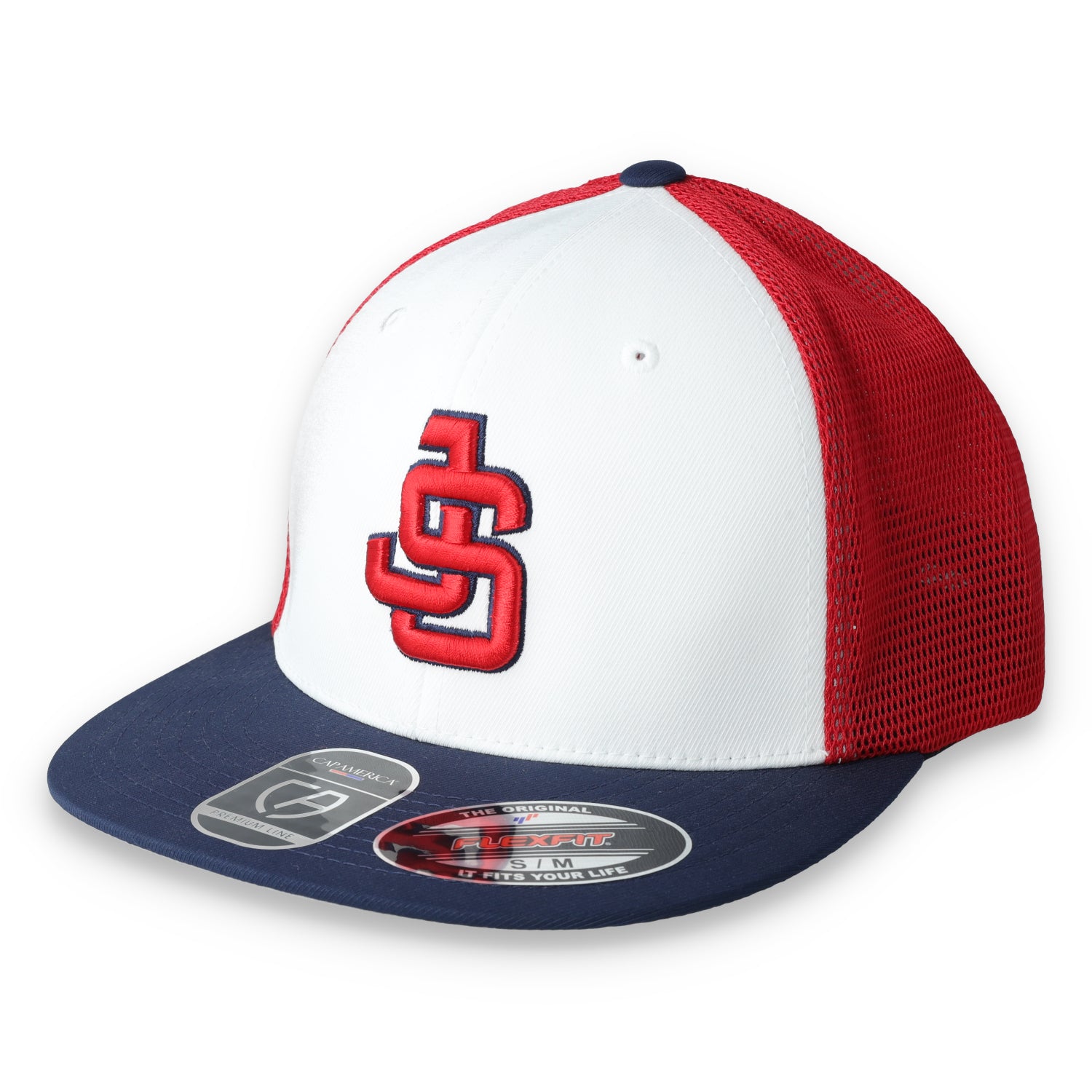 Justin-Siena HS Flexfit Performance Trucker Mesh Back Cap-White/Navy/Red