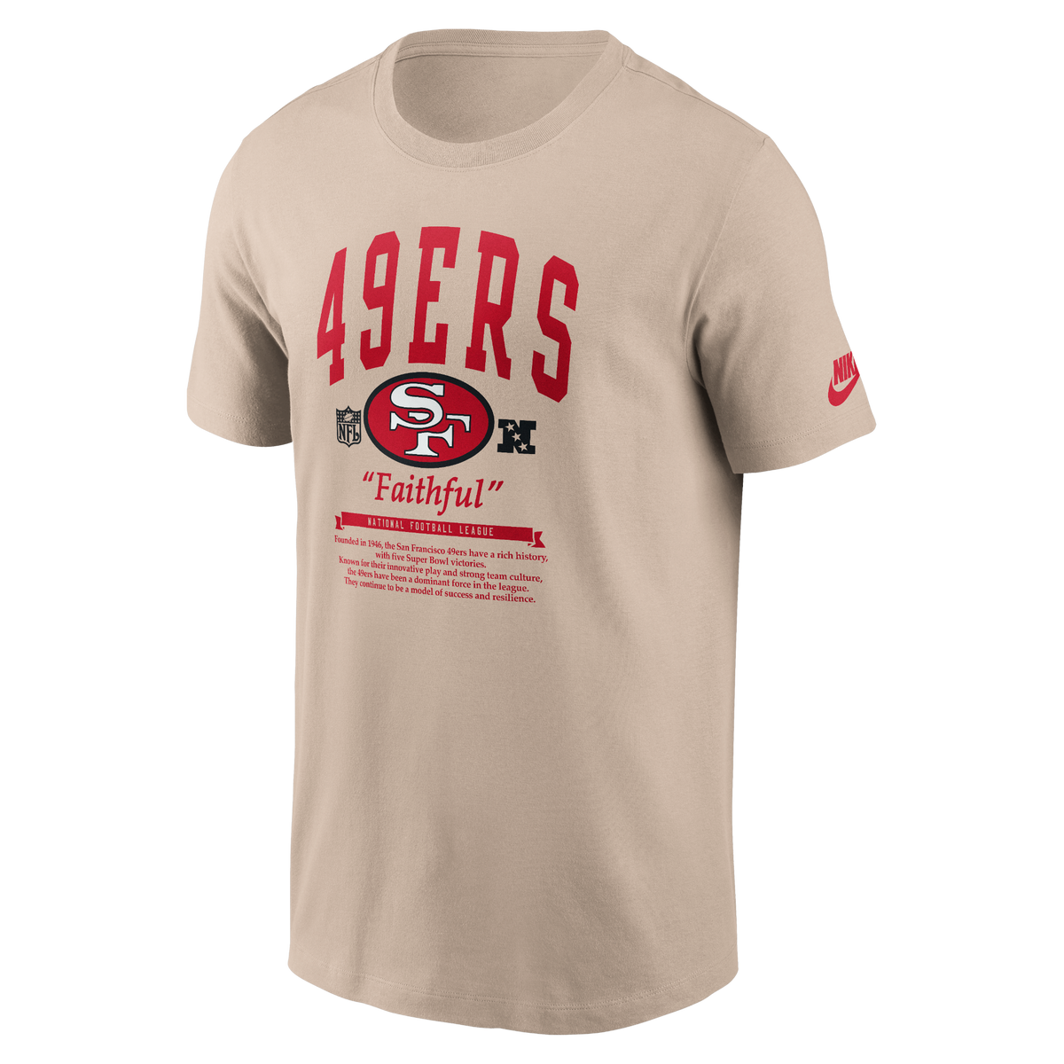 Nike San Francisco 49ers Left Double Hit T-Shirt in Desert Sand, front view