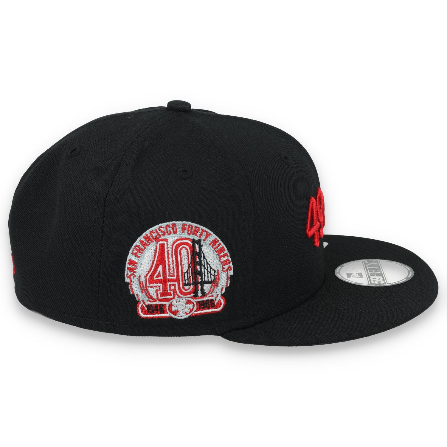 NEW ERA SAN FRANCISCO 49ERS GOTHIC SCRIPT 40TH ANNIVERSARY SIDE PATCH 59FIFTY FITTED HAT-BLACK/RED