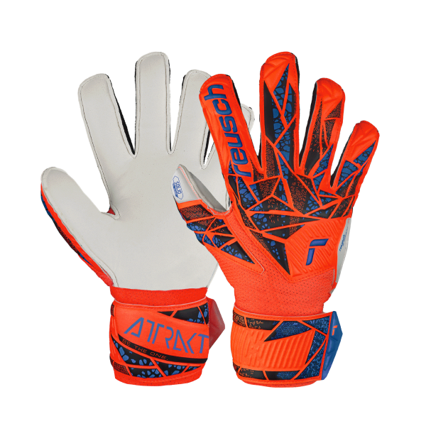 Reusch Youth Attrakt Solid Finger Support Goalkeeper Gloves-Hyper Orng/Elec blue