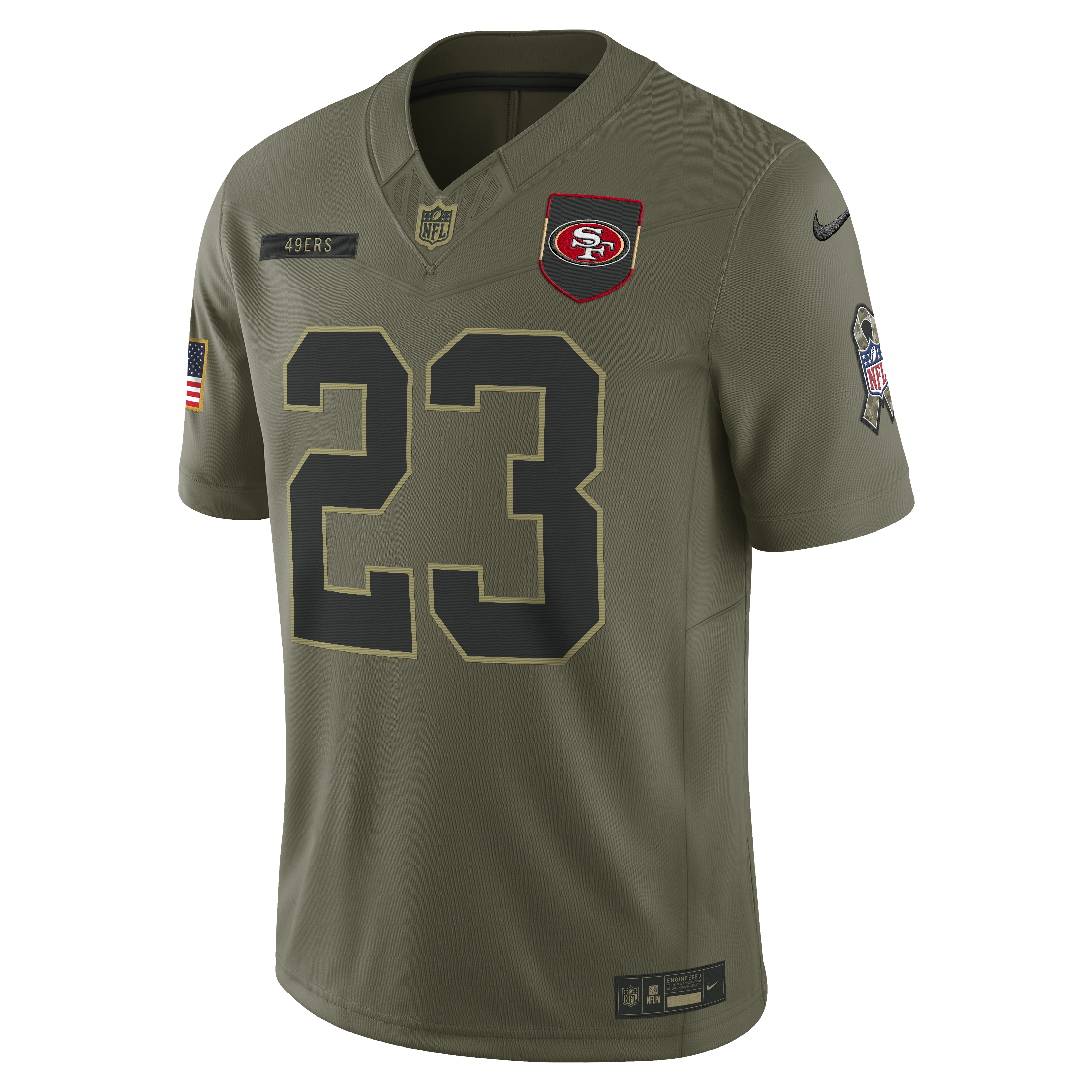 Men's San Francisco 49ers Christian McCaffrey Nike 2025 Salute to Service Limited Jersey-Olive
